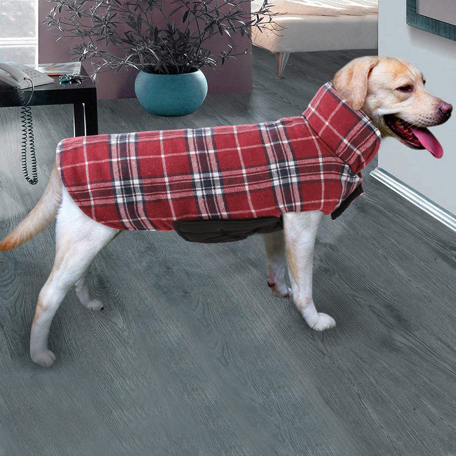 MIGOHI Dog Jackets for Winter, Windproof Waterproof Reversible Dog Coat for Cold Weather, British Style Plaid Warm Dogs Vest for