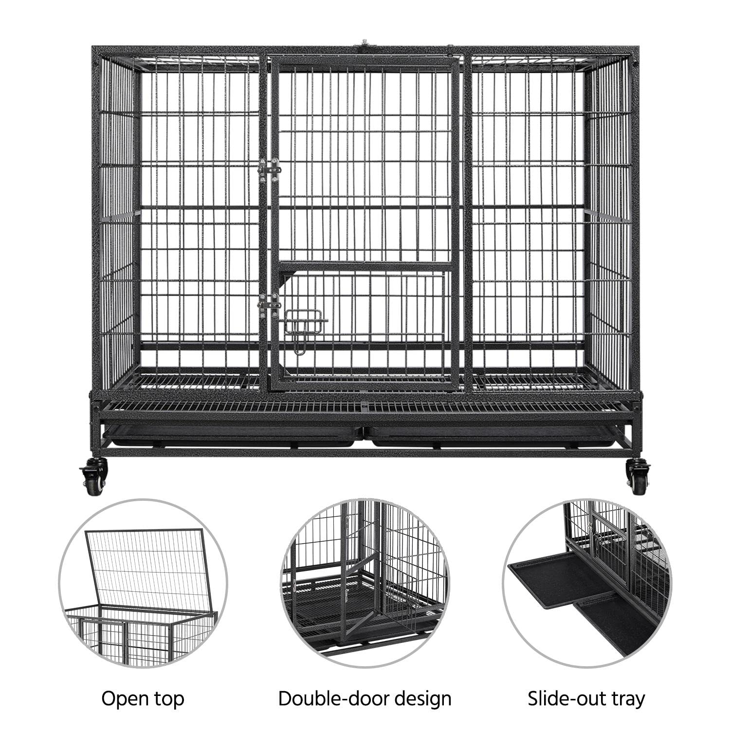 Yaheetech 42-Inch Dog Crate Heavy Duty Metal Dog Crate For The House Indoor Dog Kennel For Small/Medium/Large Dogs W/Double Door