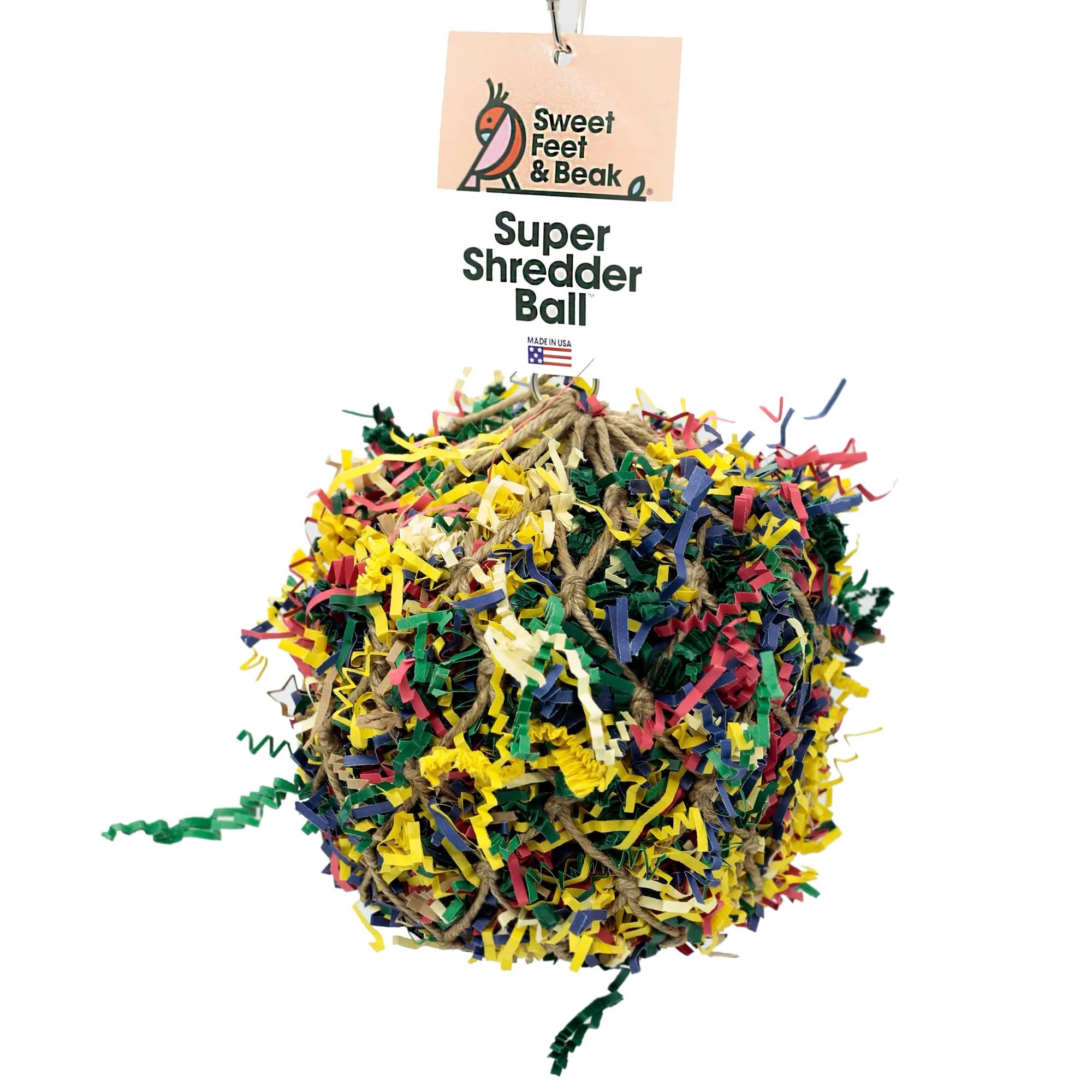 Sweet Feet And Beak Super Shredder Ball - Bird Cage Accessories To Keep Your Bird Busy Foraging For Hidden Treasures - Non-Toxic, Easy To Install Bird Foraging Toys For Small Sized Birds - 3 Inch