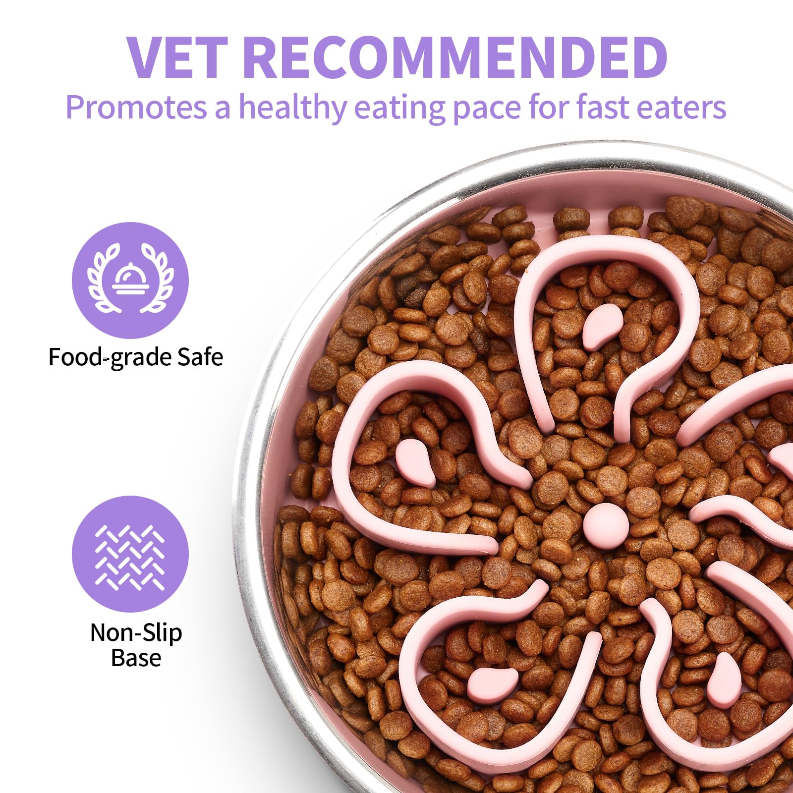 Stainless Steel Slow Feeder Dog Bowl, Bestalk 2-in-1 Metal Dog Bowls with Silicone Slow Feeder Insert for Small, Medium, Large D