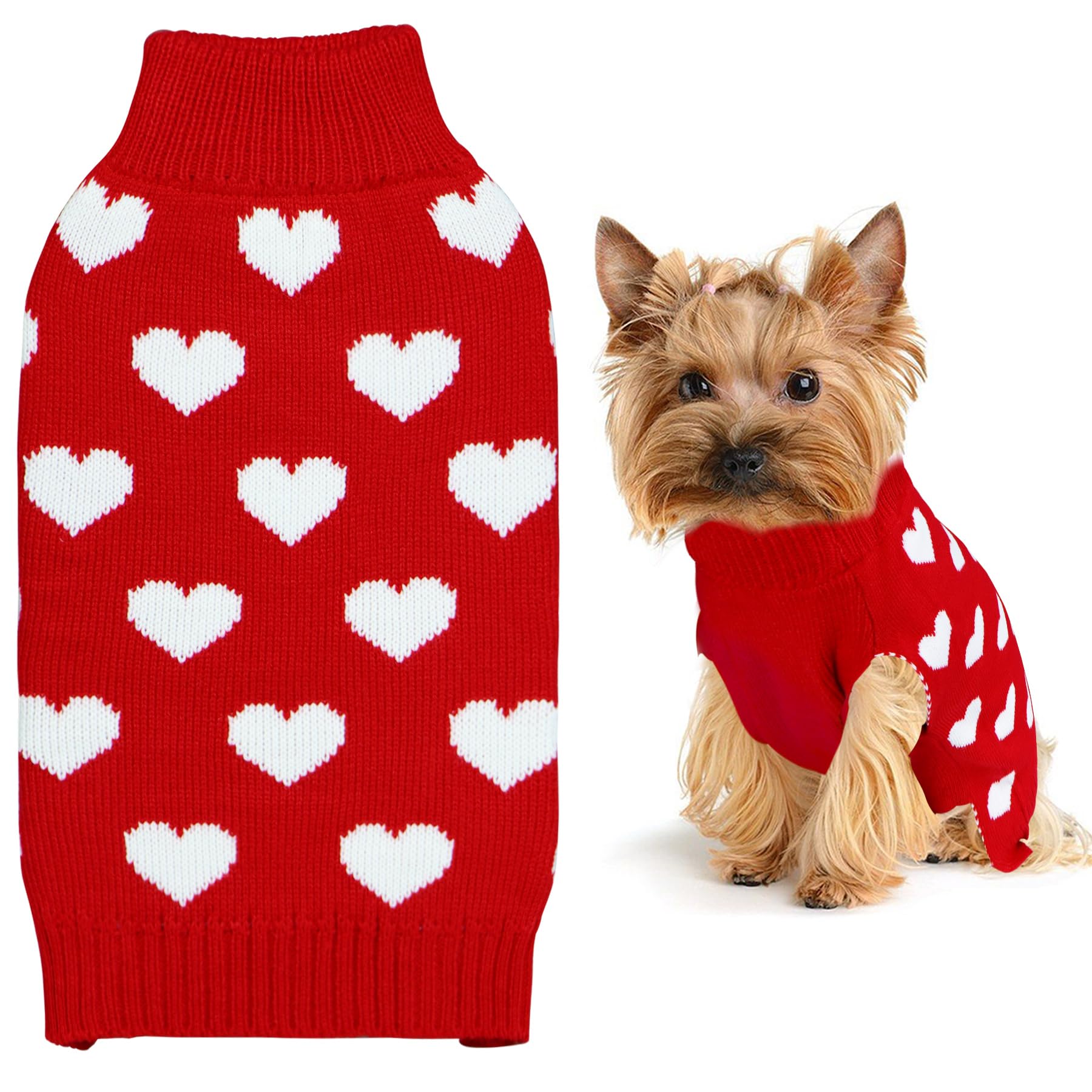 Goyoswa Valentine Dog Sweater Dog Valentines Clothes Outfit Knitted Dog Heart Sweater For Small Medium Large Dogs Pets (Red, Sma