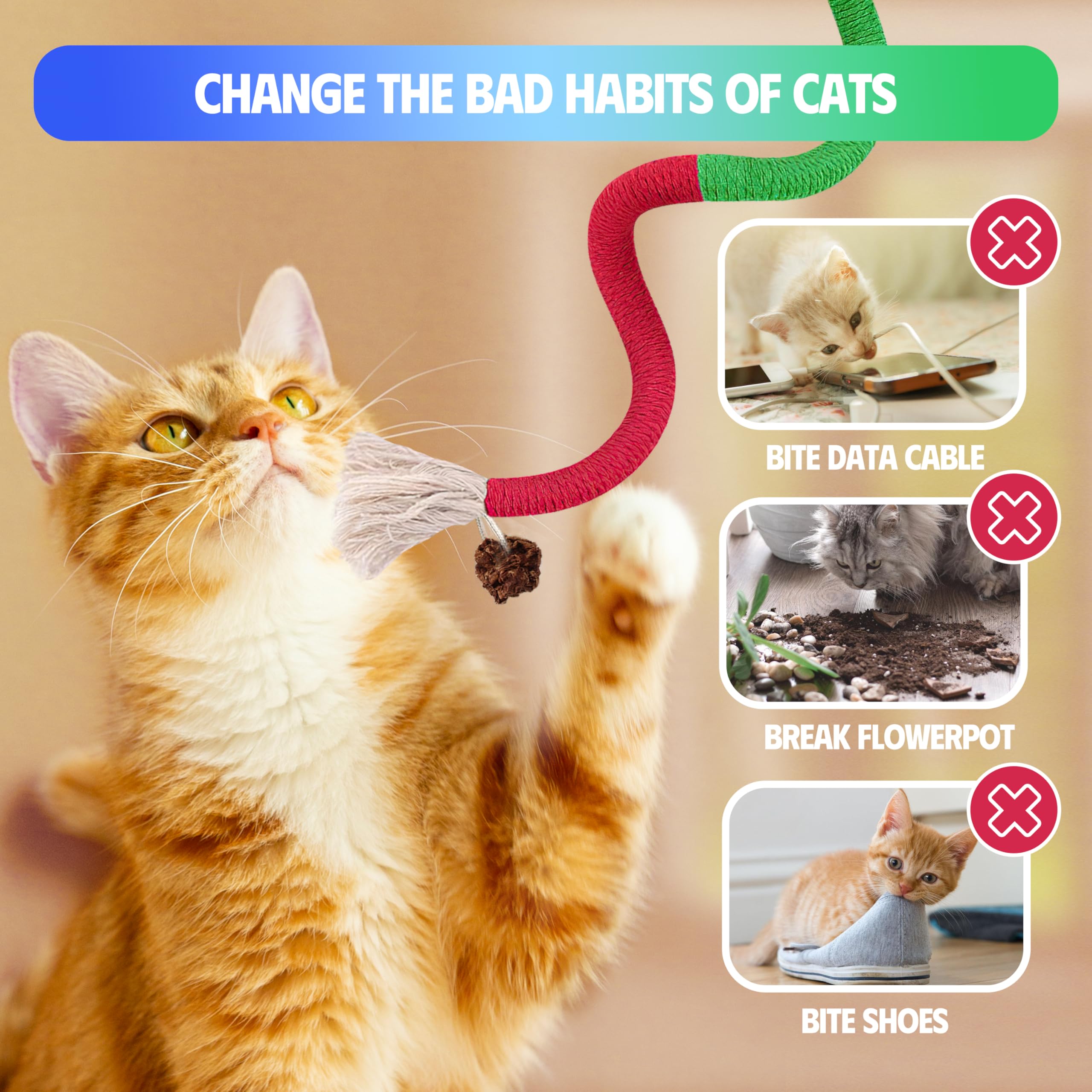 Gbsyu Cat Toys Chew Rope & Silvervine Sticks For Bored Indoor Adult Cats, 2Pcs Interactive Catnip Toys For Cats With Refillable