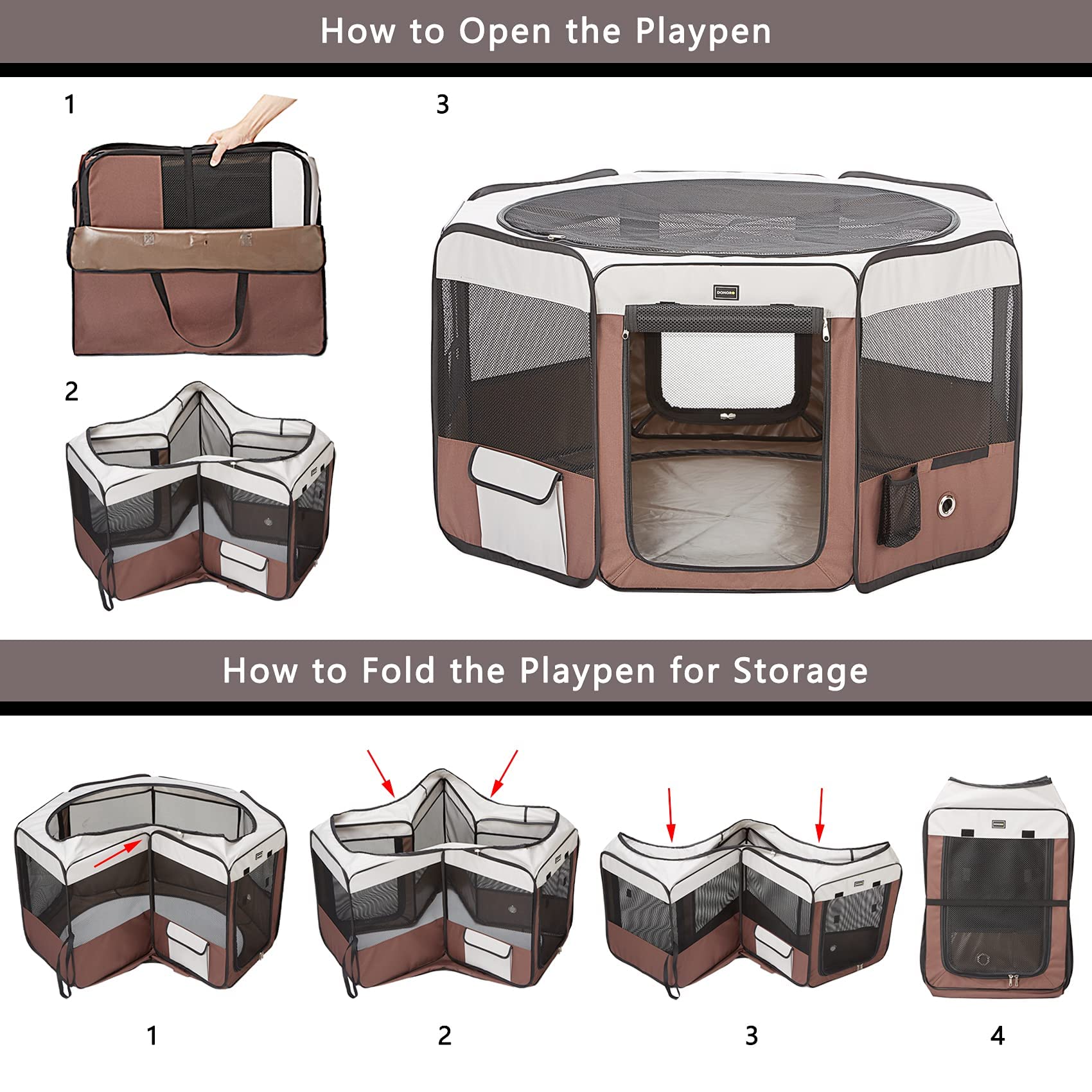 Donoro Portable Pet Play Pens For Small Dog/Cat/Rabbit/Chicks, Indoor/Outdoor With Carring Case, Removable Zipper Top And Bottom