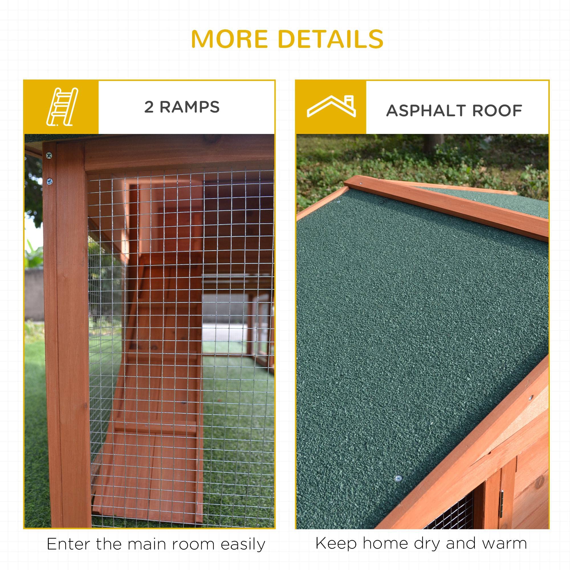 Pawhut 89' L Outdoor Rabbit Hutch, Guinea Pig Cage Indoor Outdoor Wooden Bunny Hutch With Double Runs, Weatherproof Roof, Removable Tray, Ramps, Natural