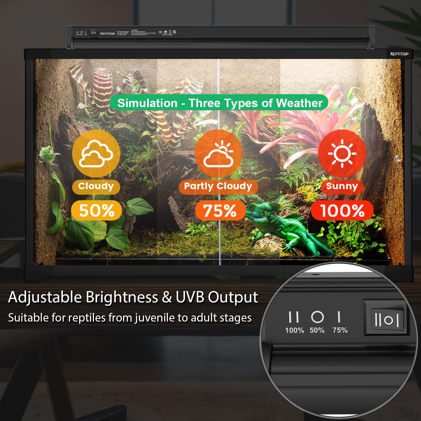 Reptitrip T5 10.0 Uvb Reptile Light With 24W Fixture, Adjustable Brightness, 23-Inch Uvb Light For Reptiles, For Bearded Dragon