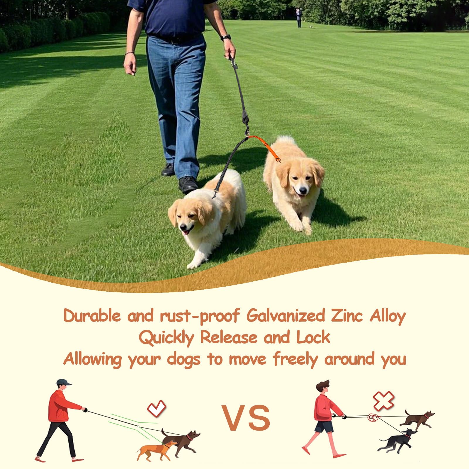 Leosasa Double Dog Leash - 360Swivel Tangle Free Splitter Attachment, 2 Dogs Multi-Functional Leashes, Dual Rope For Outdoor Wal