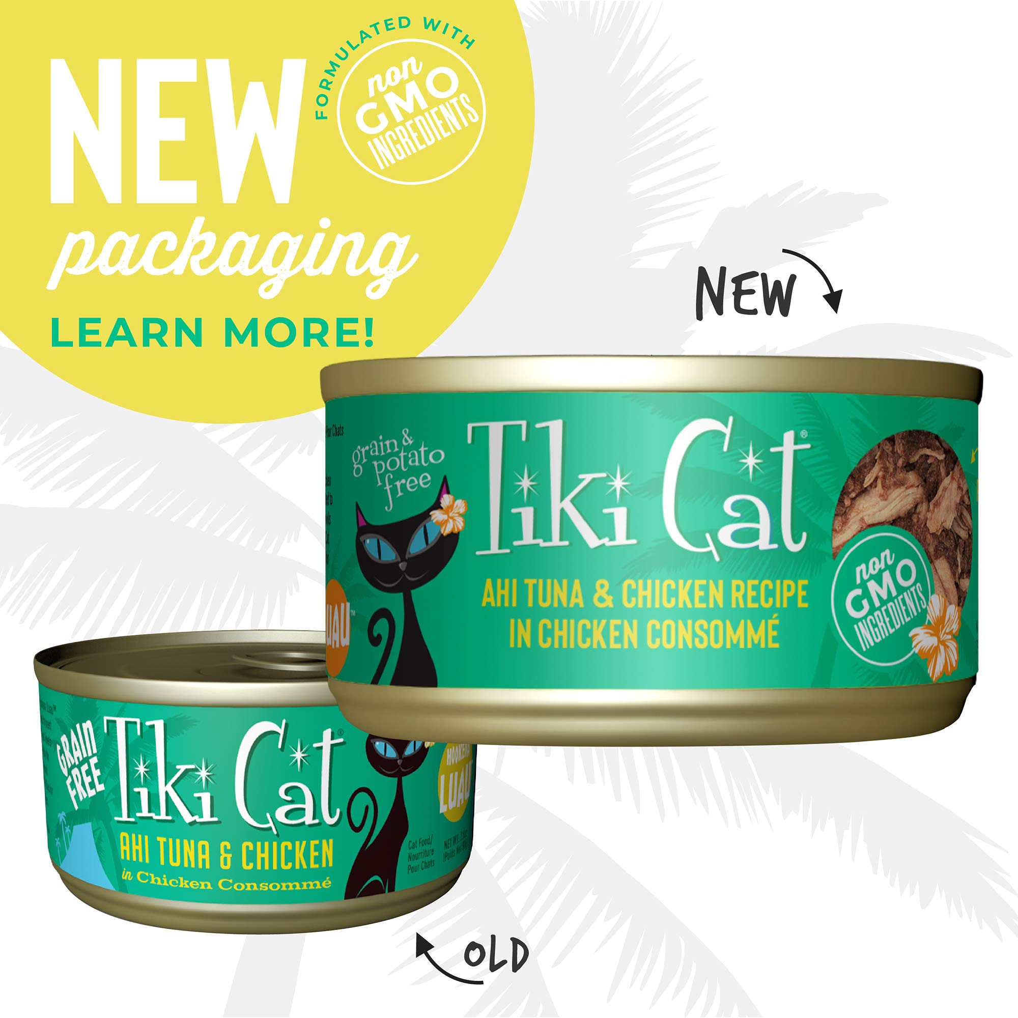 Tiki Cat Luau Shredded Meat, Ahi Tuna & Chicken Recipe in Chicken Consumme, Grain-Free Balanced Nutrition Wet Canned Cat Food, F