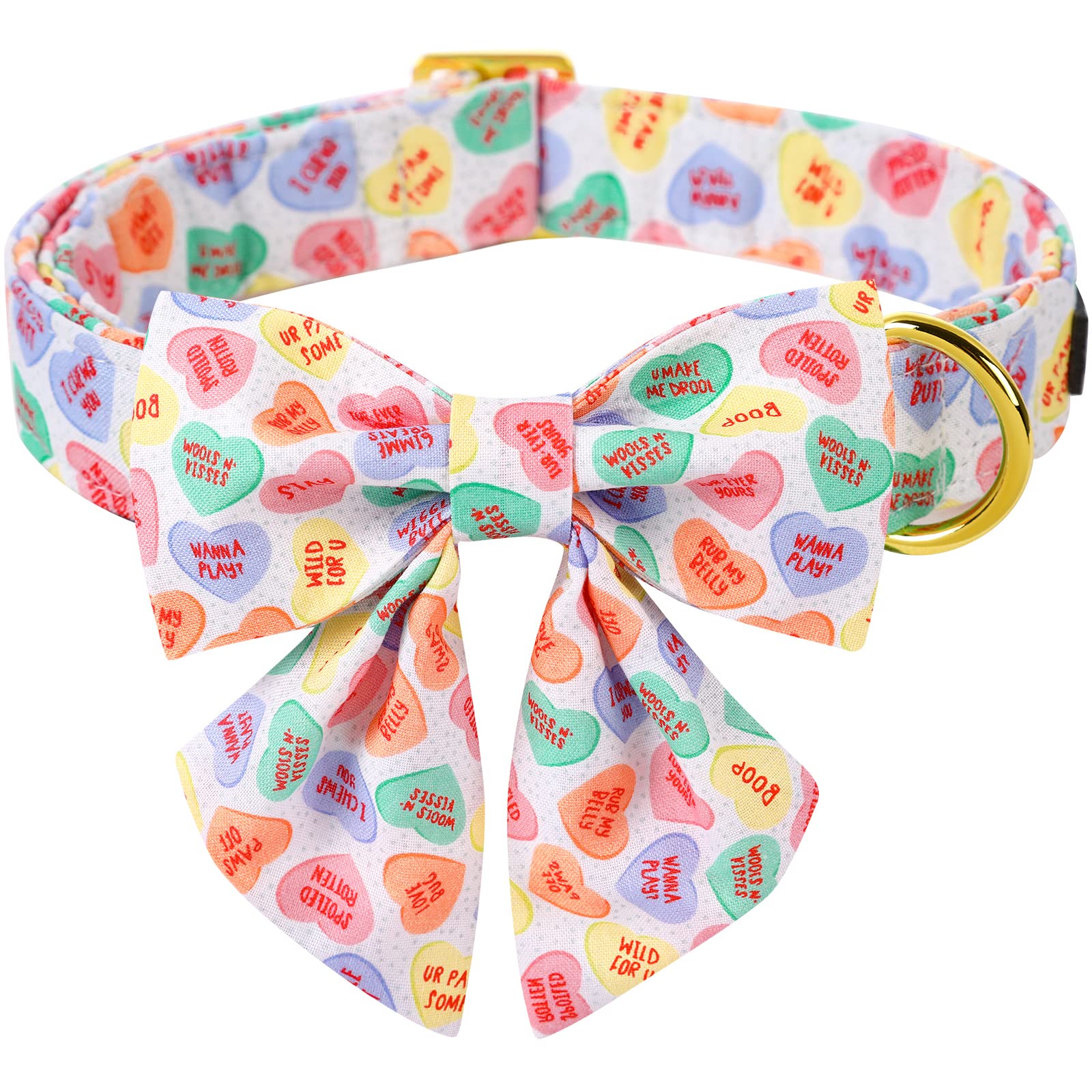 ARING PET Valentine's Day Dog Collar-Cute Heart Dog Collar with Sailor Bowtie, Adjustable Cotton Girl Dog Collar with Metal Buck