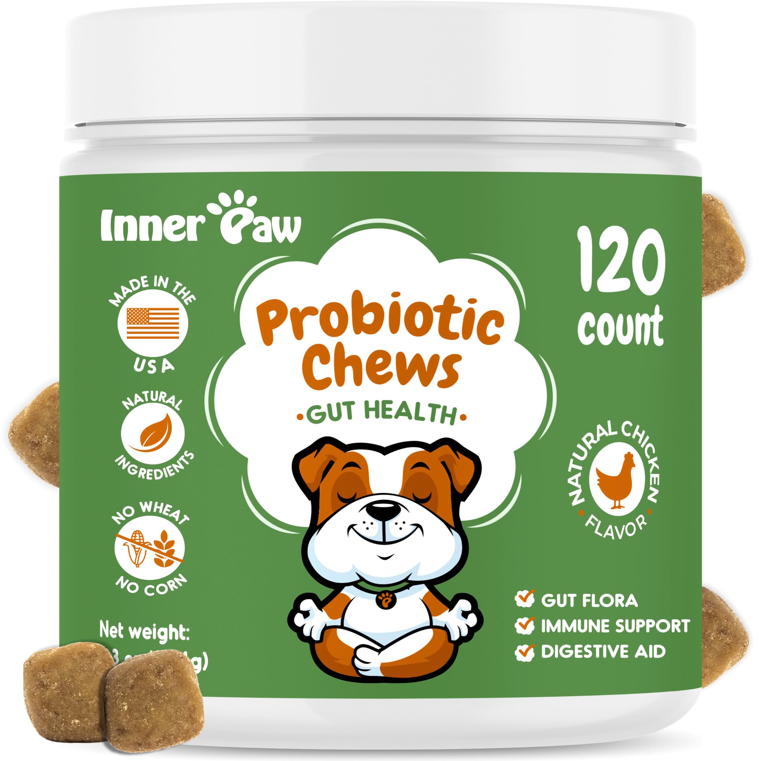 Inner Paw Probiotics for Dogs, Digestive Enzymes & Prebiotic Formula for Gut Health, Dog Probiotics for Diarrhea, Bowel & Immune