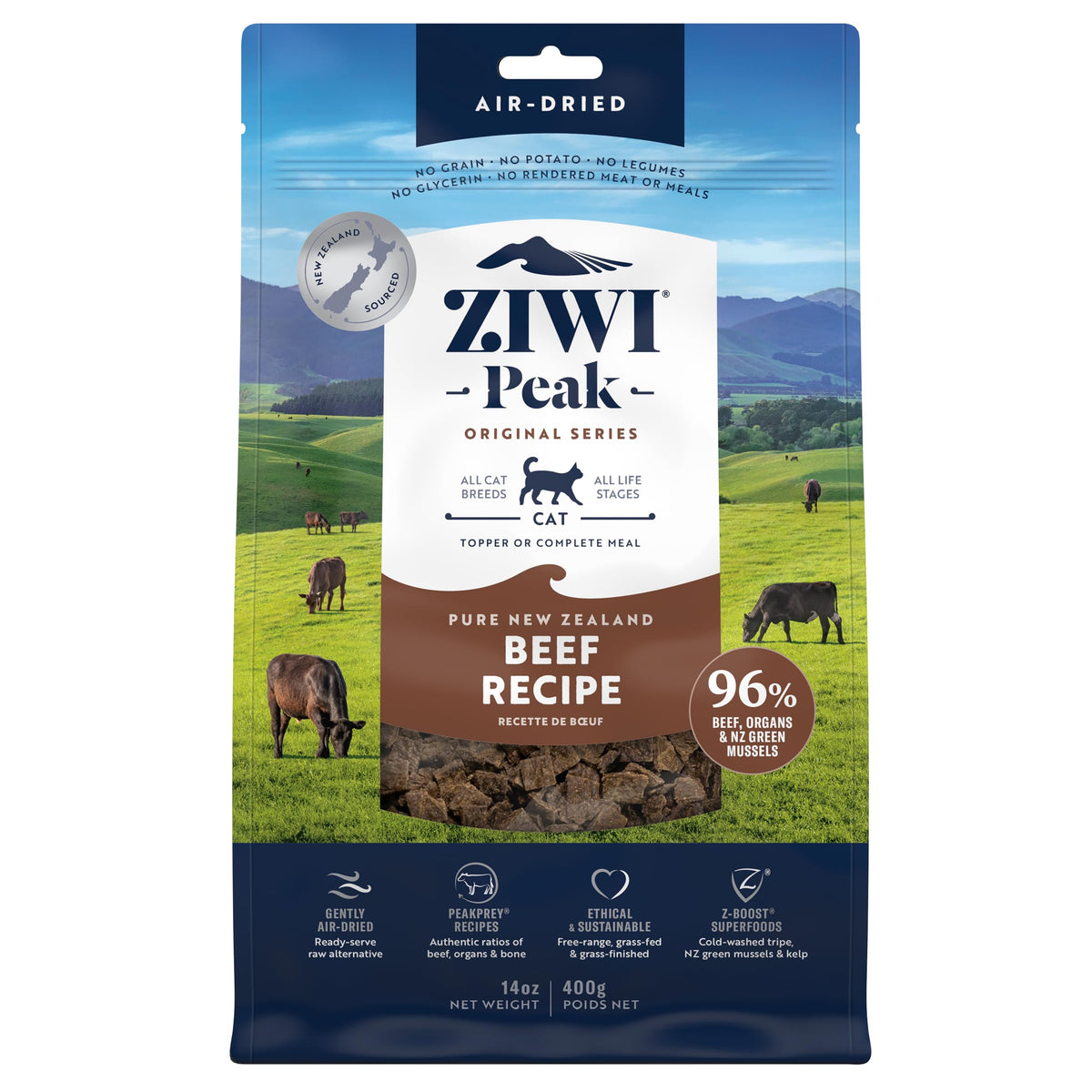 Ziwi Peak Air-Dried Cat Food – Beef - All Natural, High Protein, Grain Free, Limited Ingredient W/ Superfoods (14Oz)