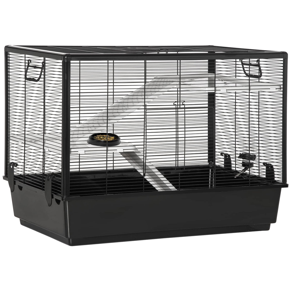 Pawhut Cage For Guinea Pig And Hamsters With Handle, Water Tank, Ramp And Plate For Food, 80X48X58Cm, Black