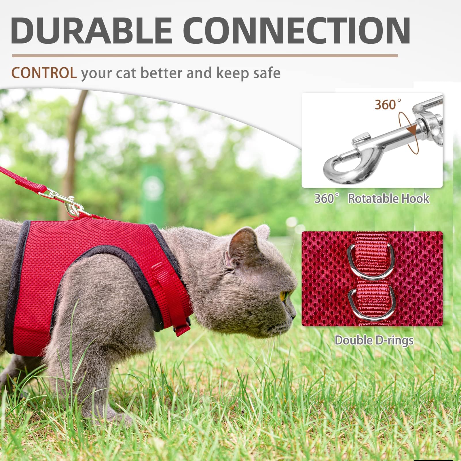 Pupteck Soft Mesh Cat Vest Harness And Leash Set Puppy Padded Pet Harnesses Escape Proof For Cats Small Dogs, Red Small