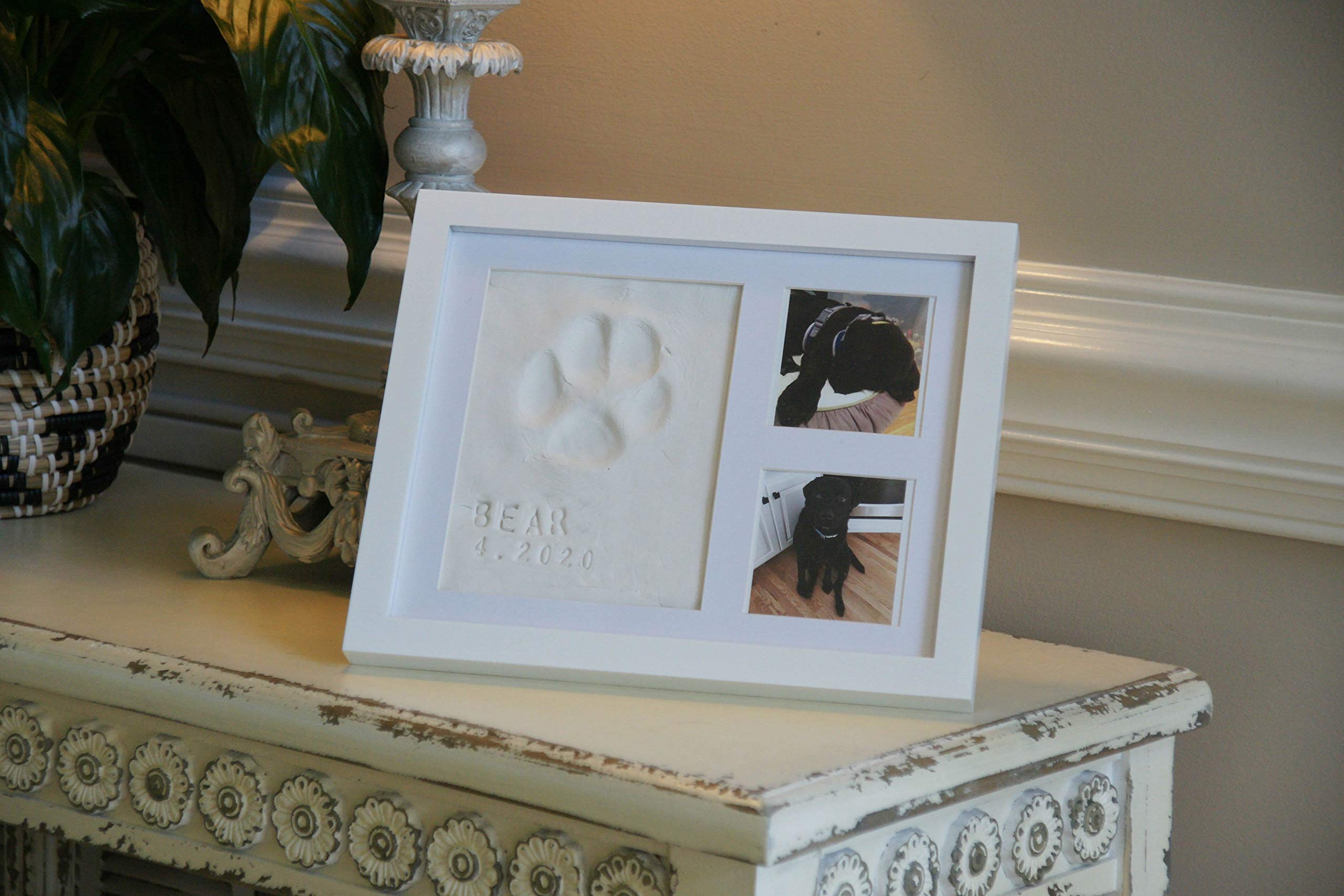 Ultimate Dog Or Cat Pet Pawprint Keepsake Kit & Picture Frame - Premium Wooden Photo Frame, Clay Mold For Paw Print & Bonus Sten