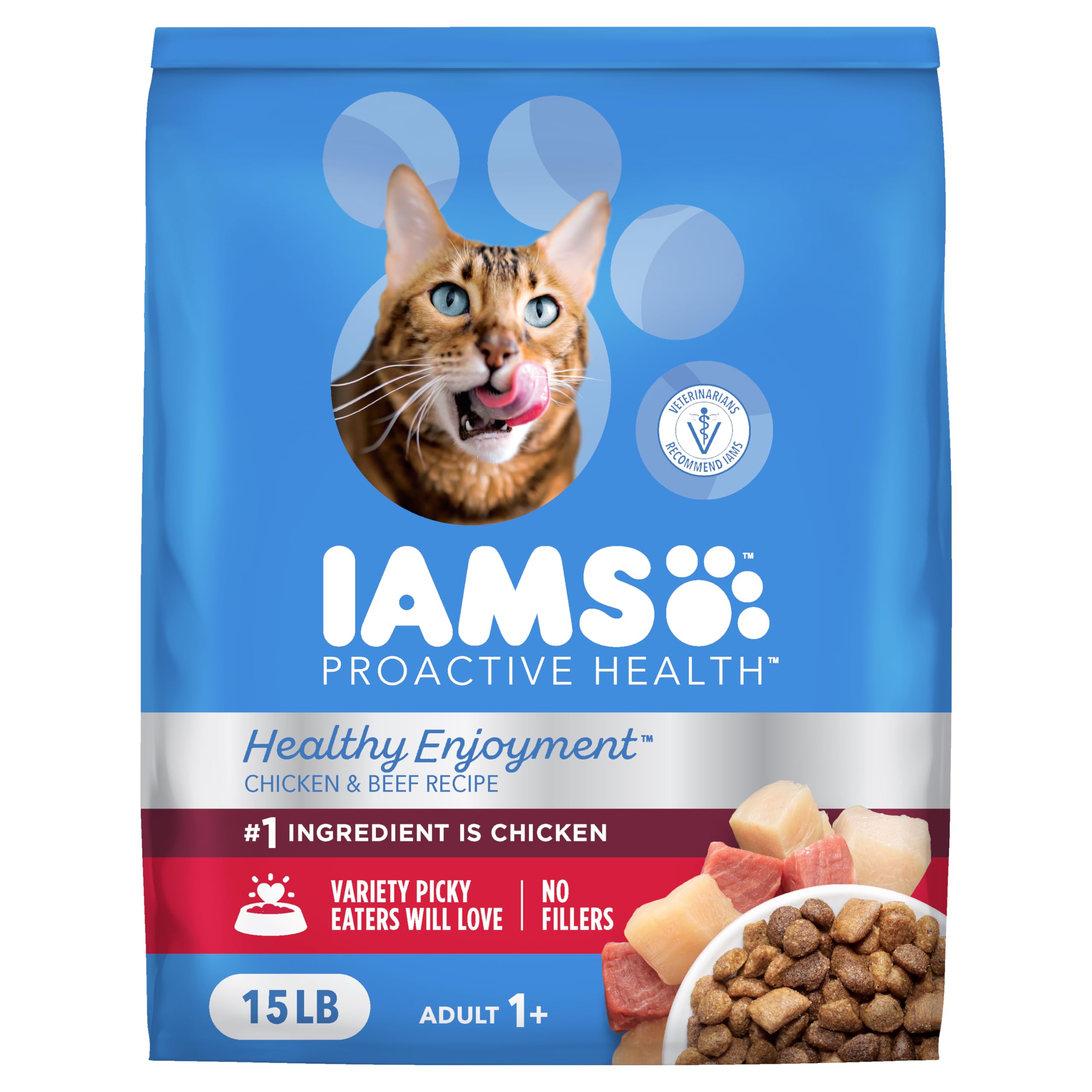 IAMS Healthy Enjoyment Dry Cat Food, Chicken & Beef, 15 lb Bag, Model 10251704