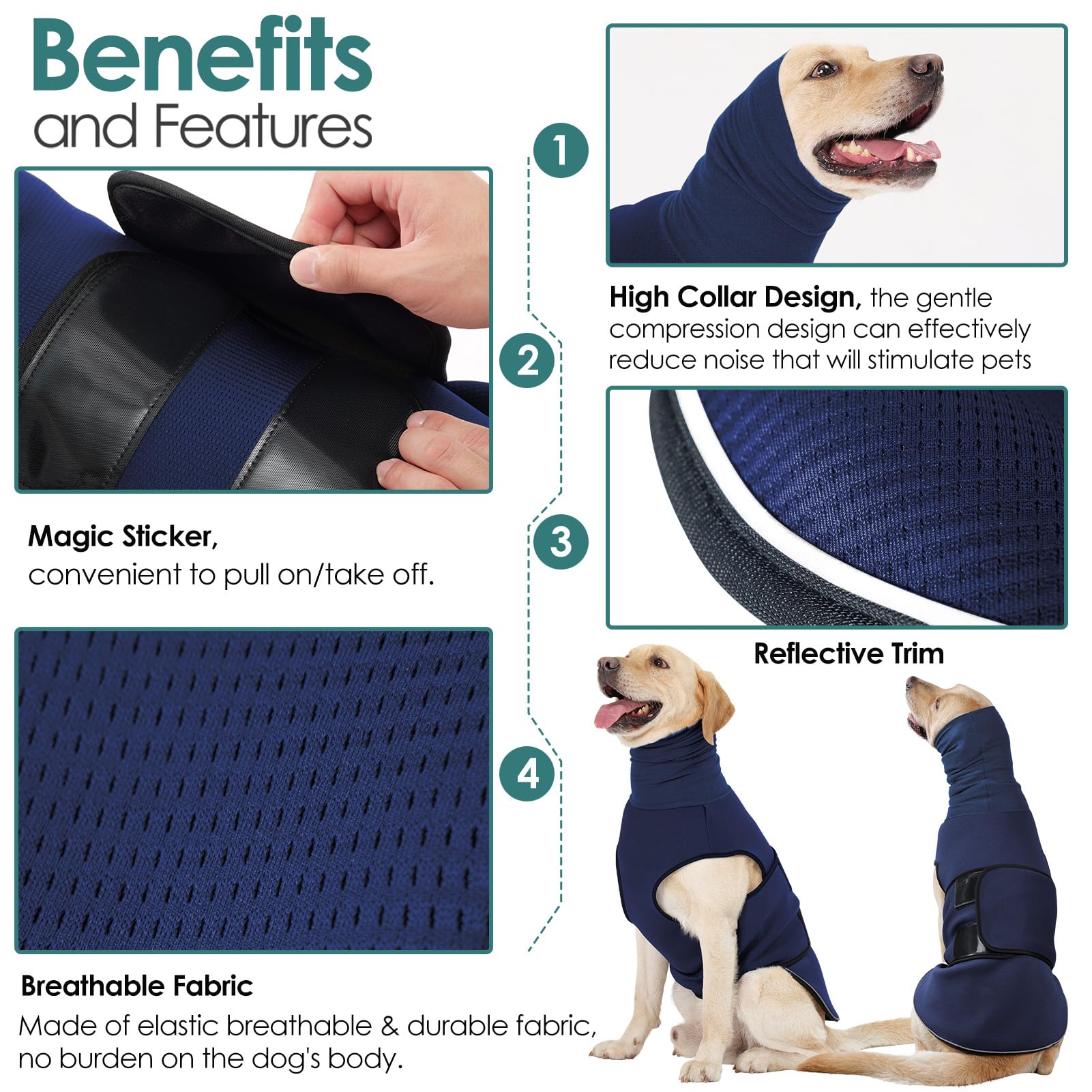 Aofitee Dog Anxiety Calming Hoodie - Thunder & Fireworks Jacket For Travel & Separation Anxiety - Noise Block Ear Protection
