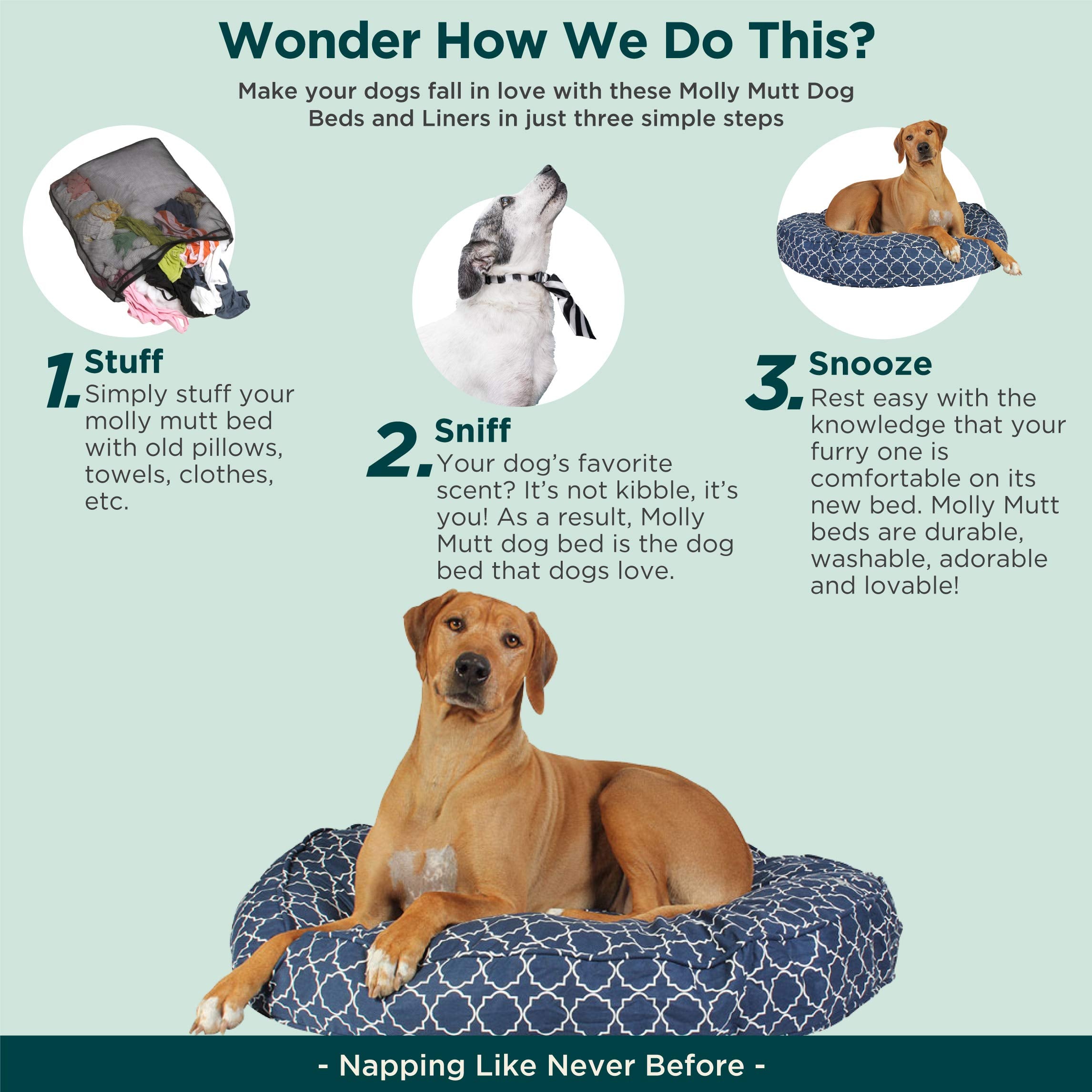 Molly Mutt Washable Stuff Sack, Sustainable Mesh Dog Bed Mattress, Medium/Large, 27.0'L X 4.0'W X 36.0'Th