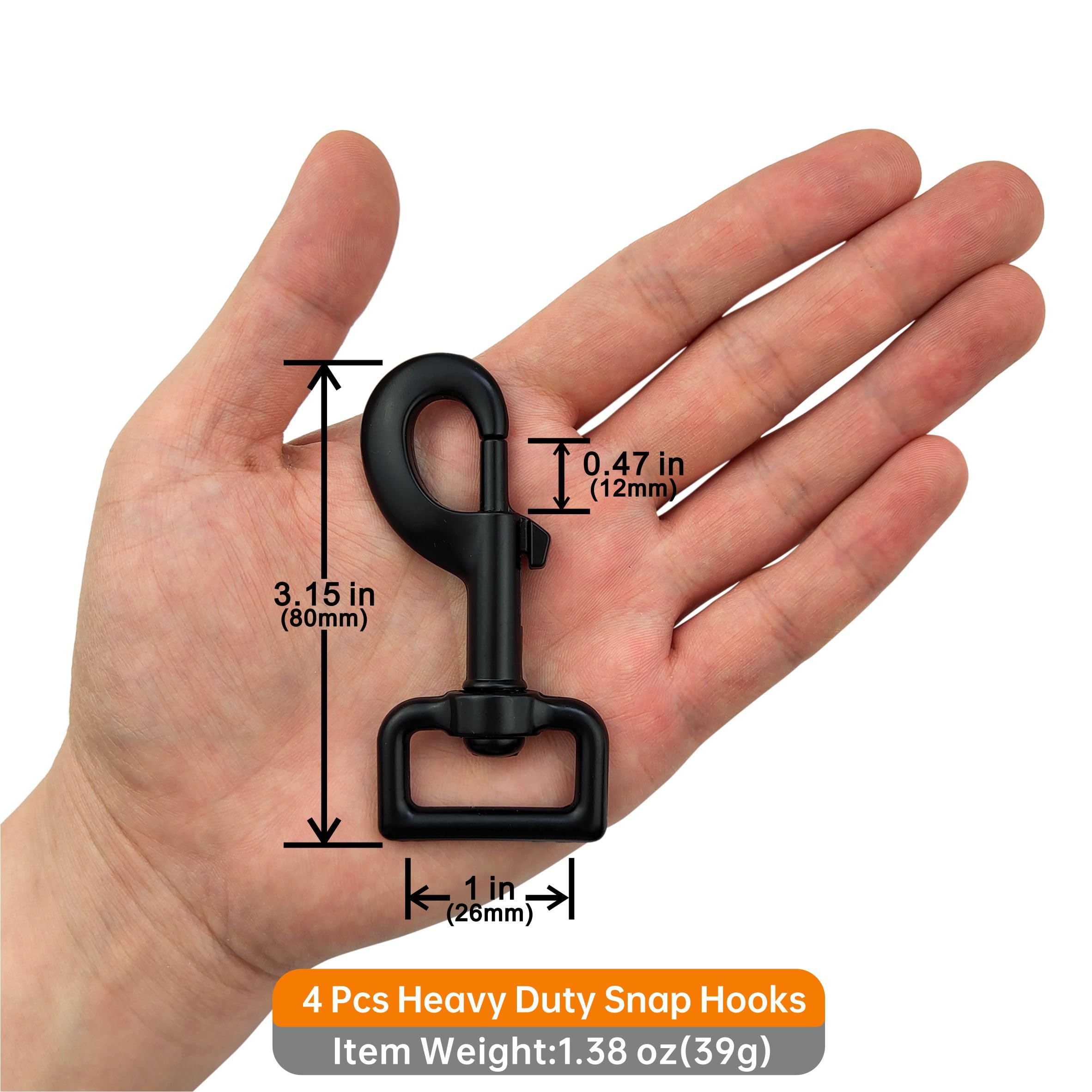 Garwor 4 Pcs 1 Inch Heavy Duty Black Electrophoresis Coating Swivel Snap Hooks Pet Buckle Trigger Snaps Dog Leash Hook Key Chain