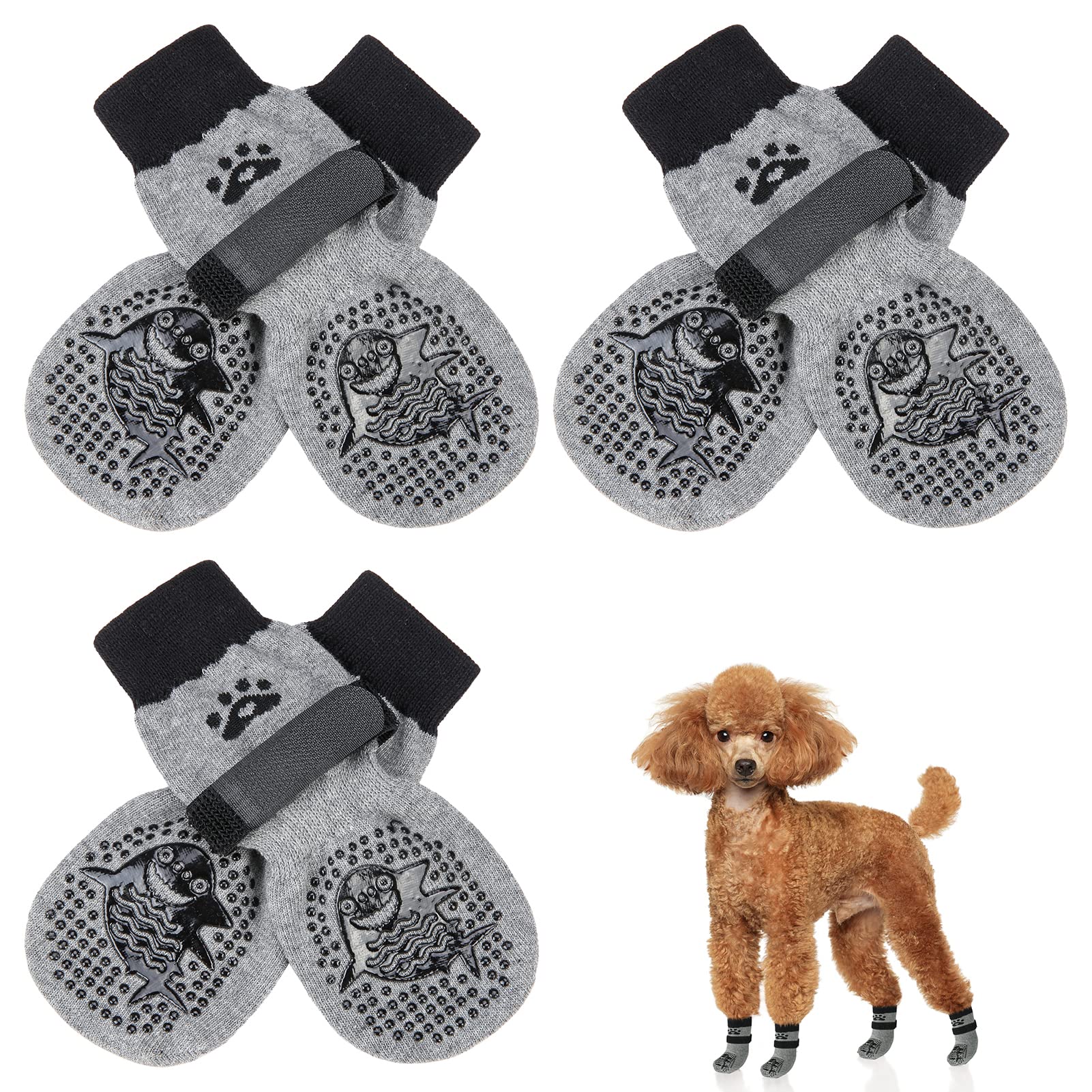 Scenereal Double Side Anti-Slip Dog Socks With Adjustable Straps, Non-Slip Dogs Sock For Hardwood Floors To Stop Licking Paws, Slipping, Paw Protectors For Small Medium Large Dogs