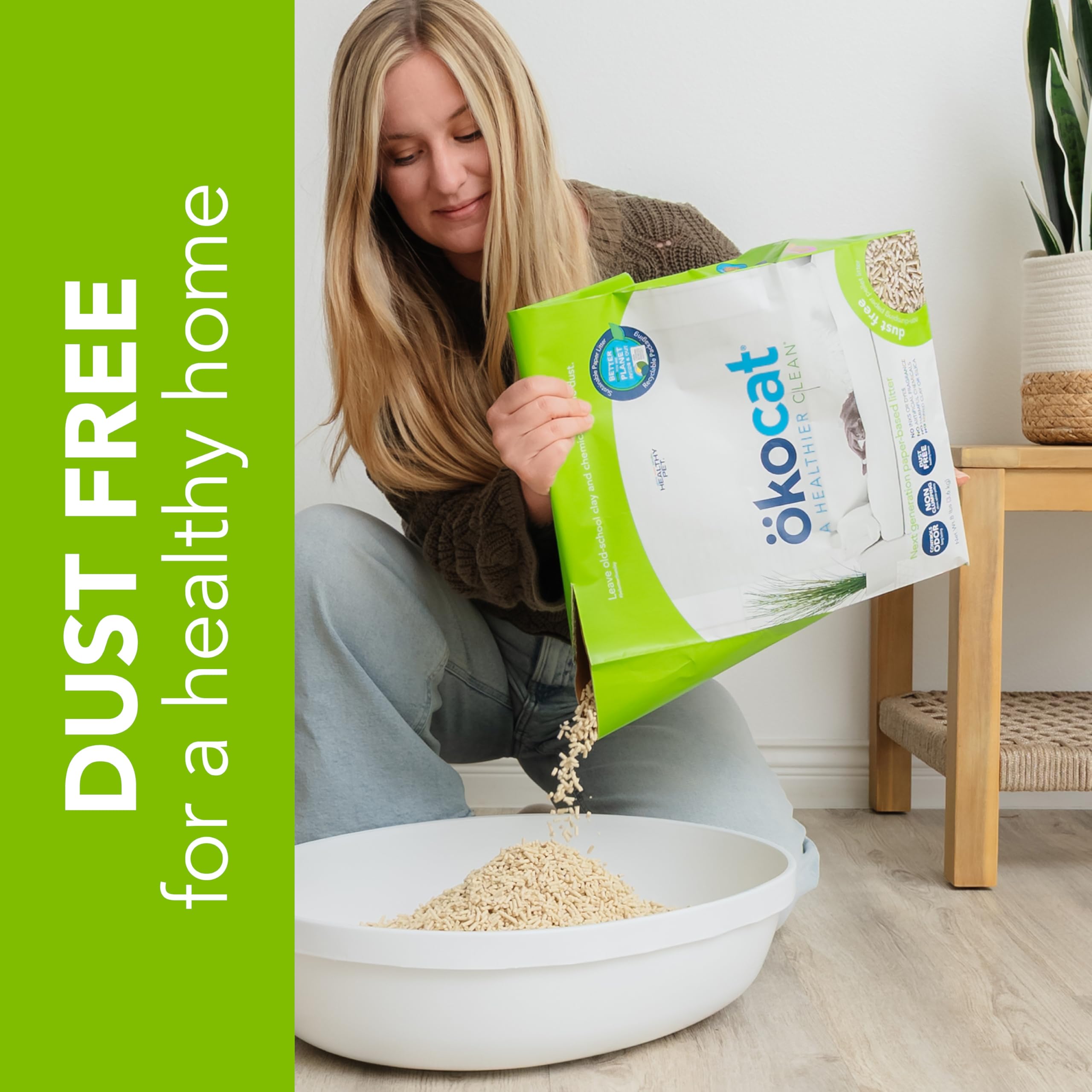 ÖKOCAT Dust Free Cat Litter, Unscented Paper Pellets, 8 lbs - White, Natural Ingredients, Odor Control, Ideal for Allergies