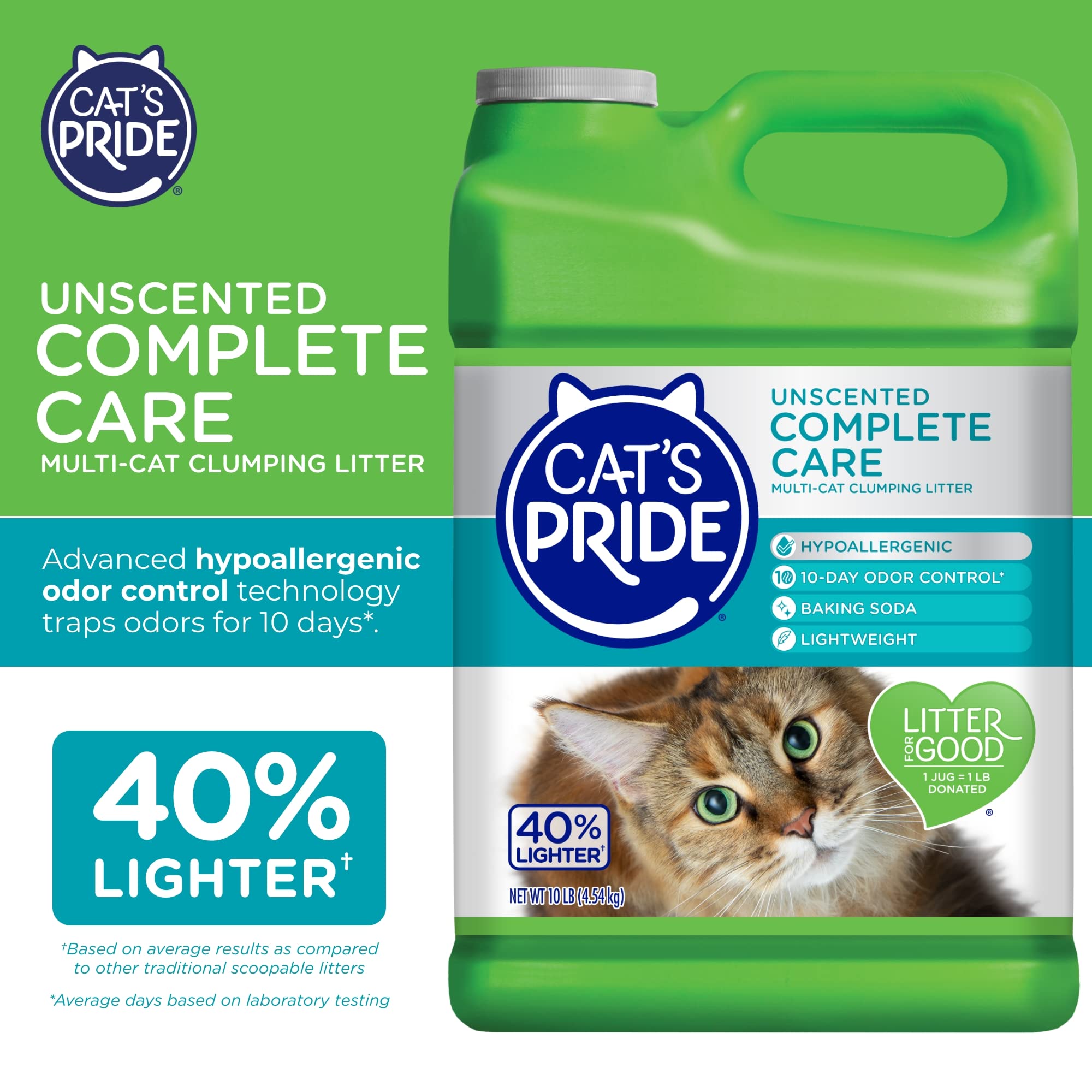 Cat'S Pride Premium Lightweight Clumping Litter: Complete Care - Up To 10 Days Of Powerful Odor Control - Hypoallergenic - Multi-Cat, Unscented, 10 Pounds