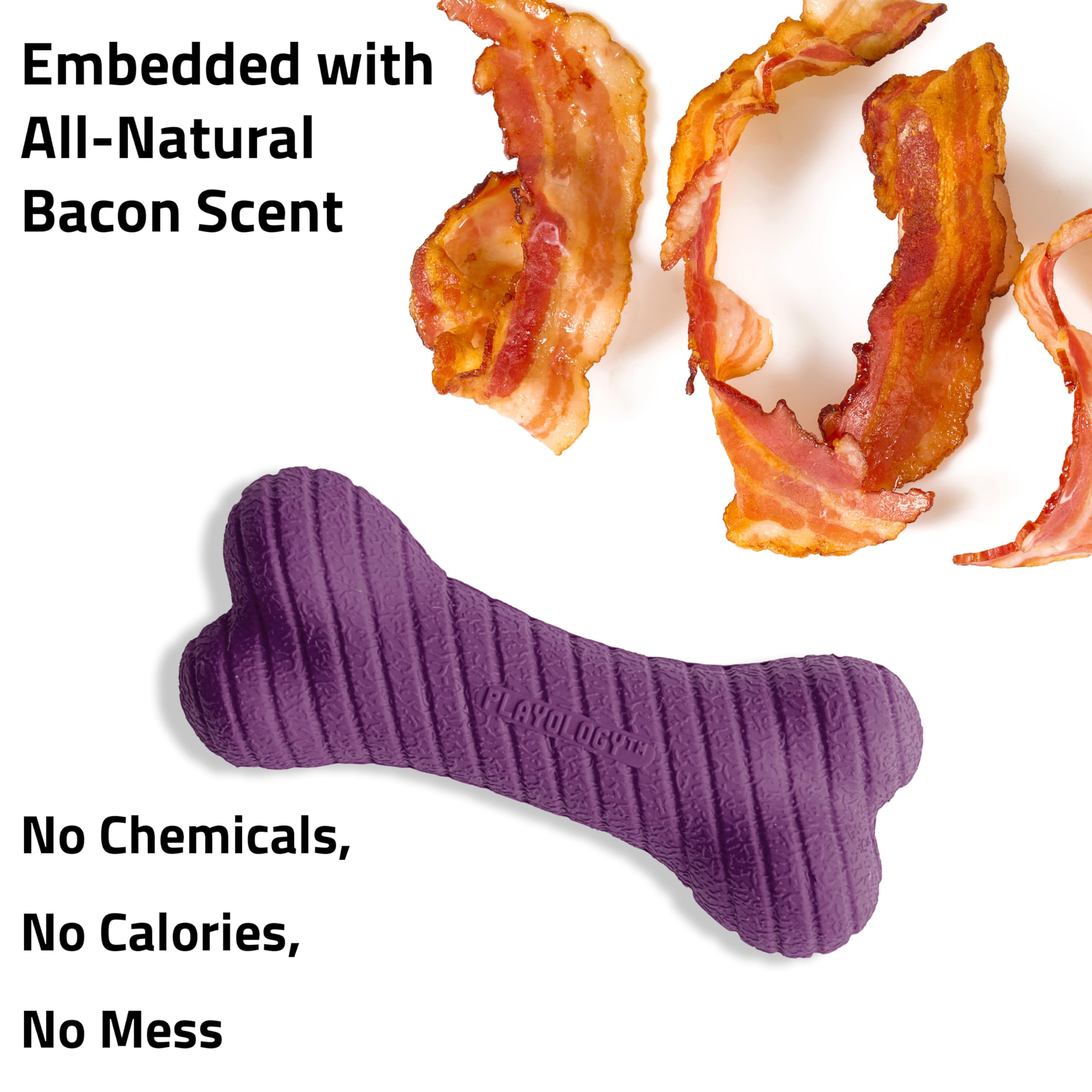 Playology Dual Layer Bone | Engaging All Natural Bacon Scented Dog Toys, Value 3-Pack | Purple Bone For Small Dogs Up To 25Lbs |