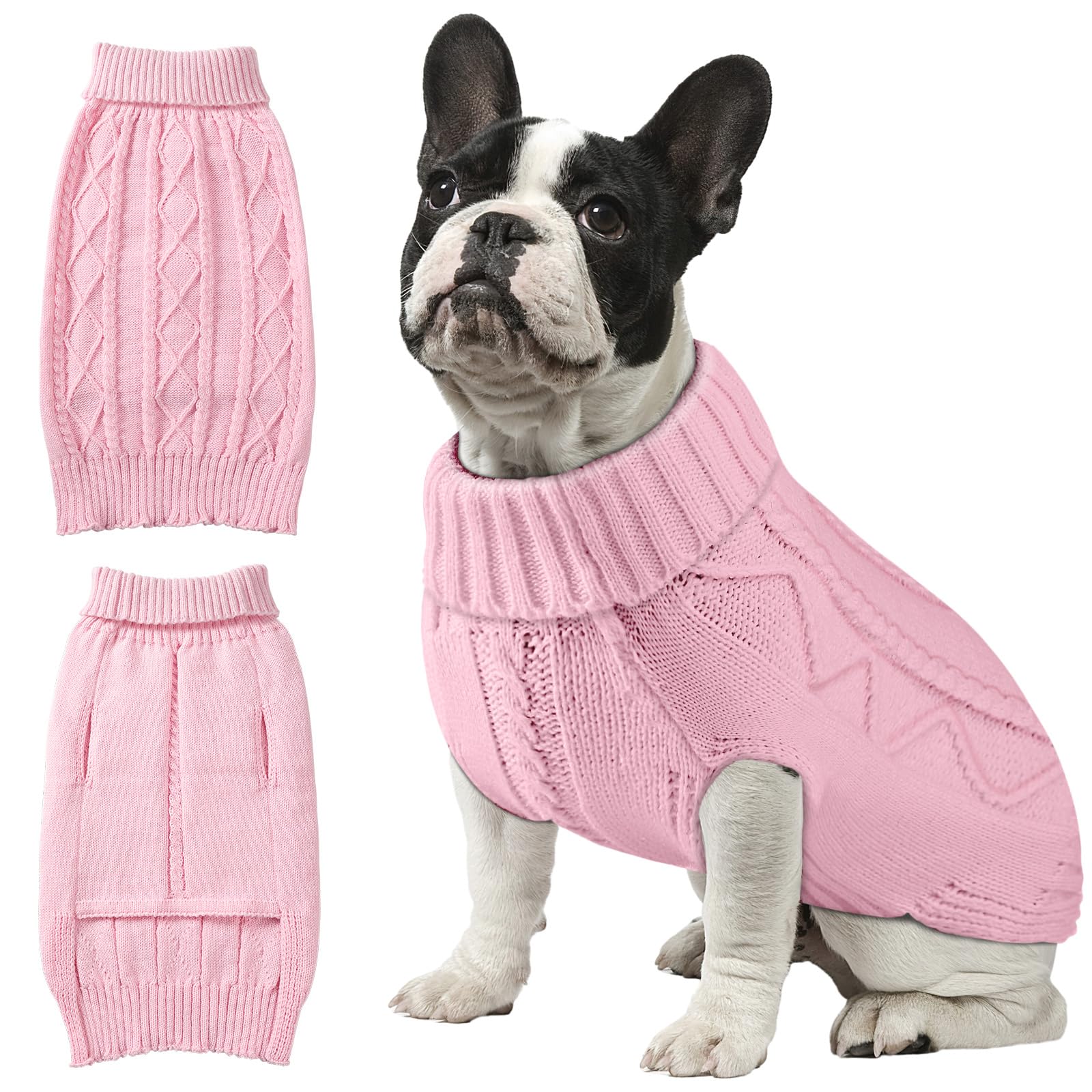 Soft Warm Dog Sweaters - Turtleneck, Double Knitting, Collar For Outdoor Playing, Warm Dog Clothes (Xl, Pink)