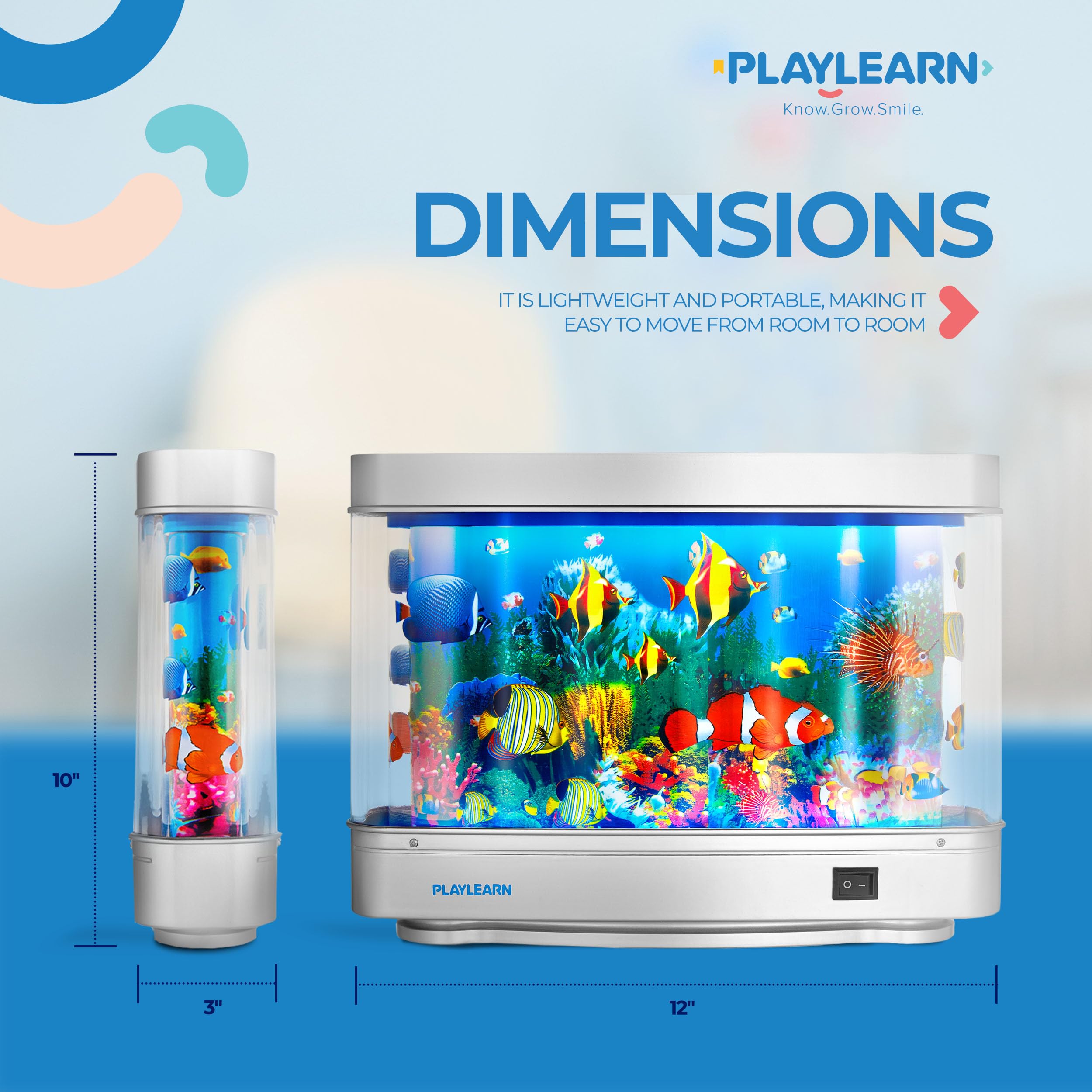Playlearn Fake Fish Tank Mini Aquarium - Artificial Fish Tank With Moving Fish - Fake Aquarium Lamp - Perfect Sensory Lamp
