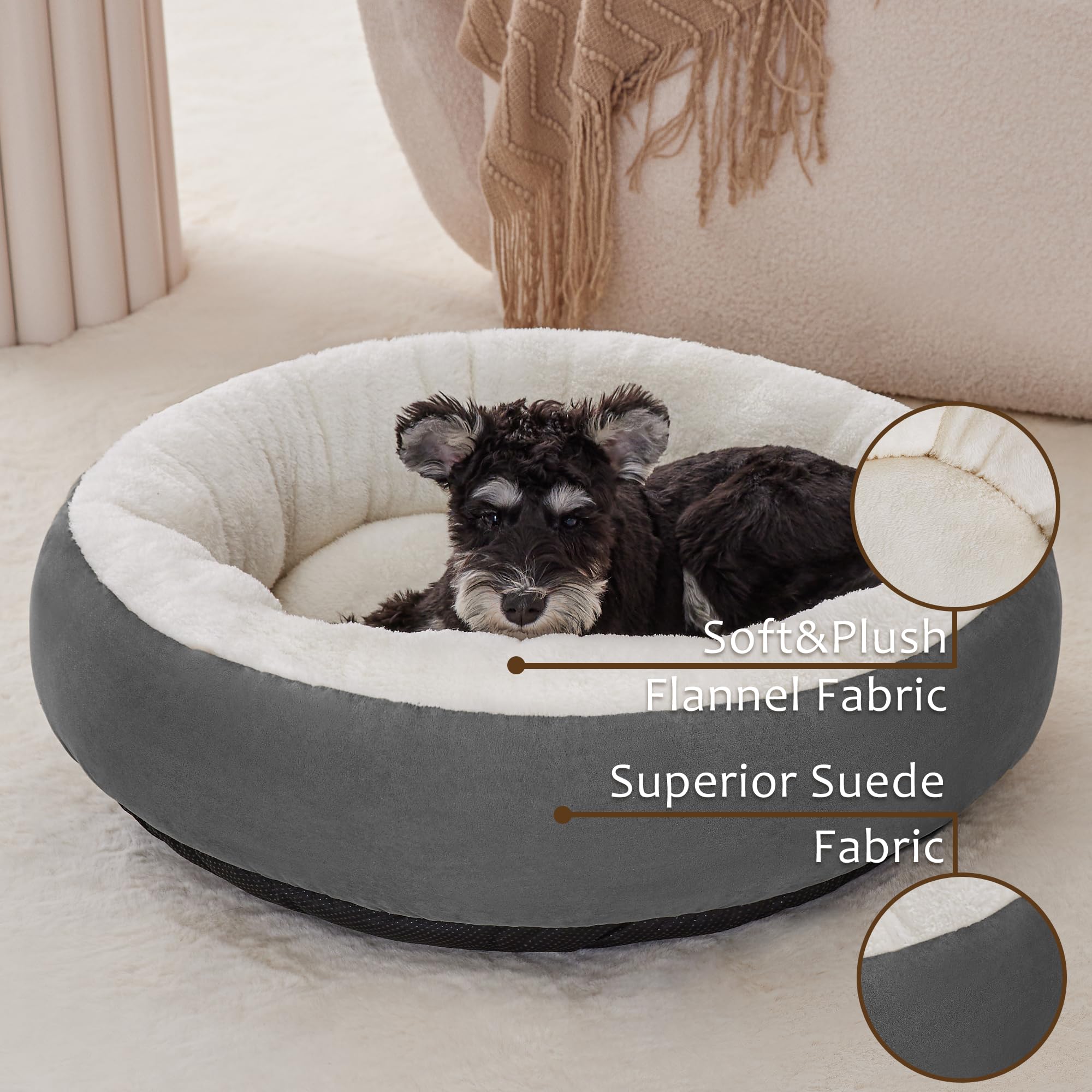 Love'S Cabin Round Donut Cat And Dog Cushion Bed, 20In Pet Bed For Cats Or Small Dogs, Anti-Slip & Water-Resistant Bottom, Super Soft Durable Fabric Pet Beds, Washable Luxury Cat & Dog Bed Dark Grey
