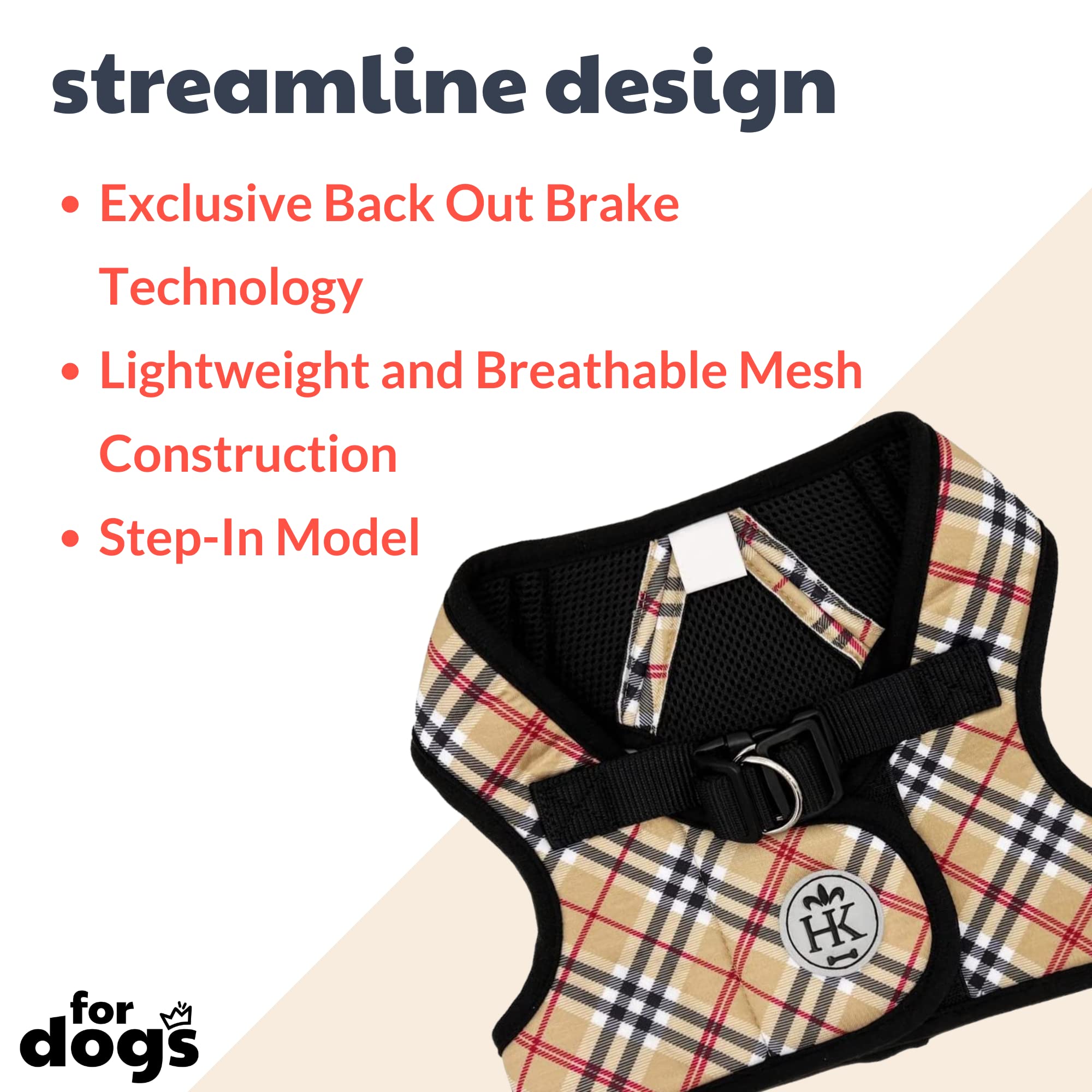 Huxley & Kent Hudson Walking & Training Harness - High Street Plaid (Medium, 15-22Lbs) - Easy Control Step-In Mesh Vest Harness