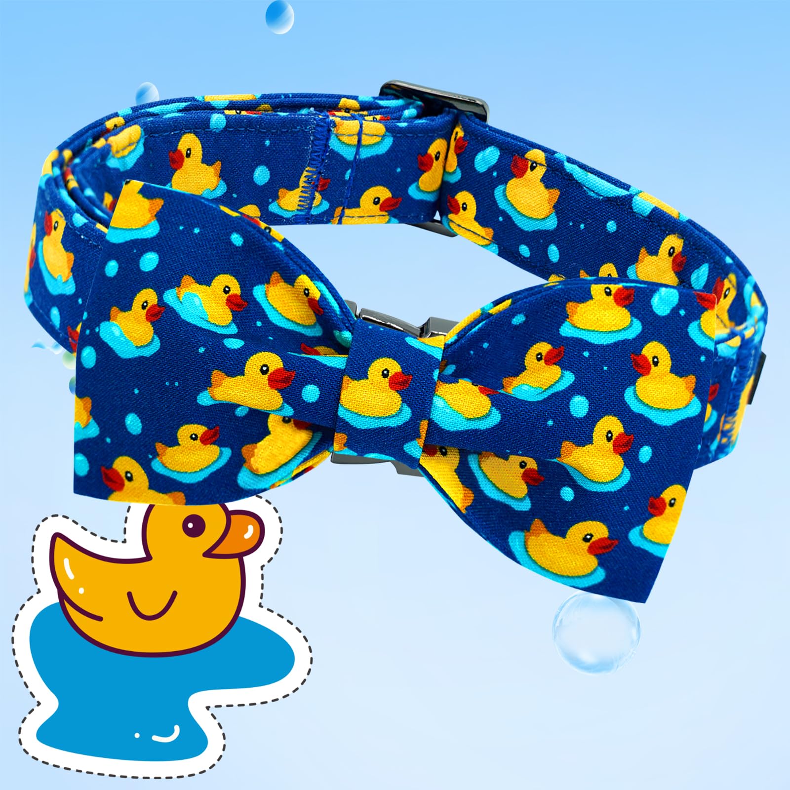 Lionheart Glory Dog Bow Collar Ducky Pattern Cute Boy Collars For X-Small Dogs,Soft Duty Adjustable Dog Collar With Bowtie Sprin