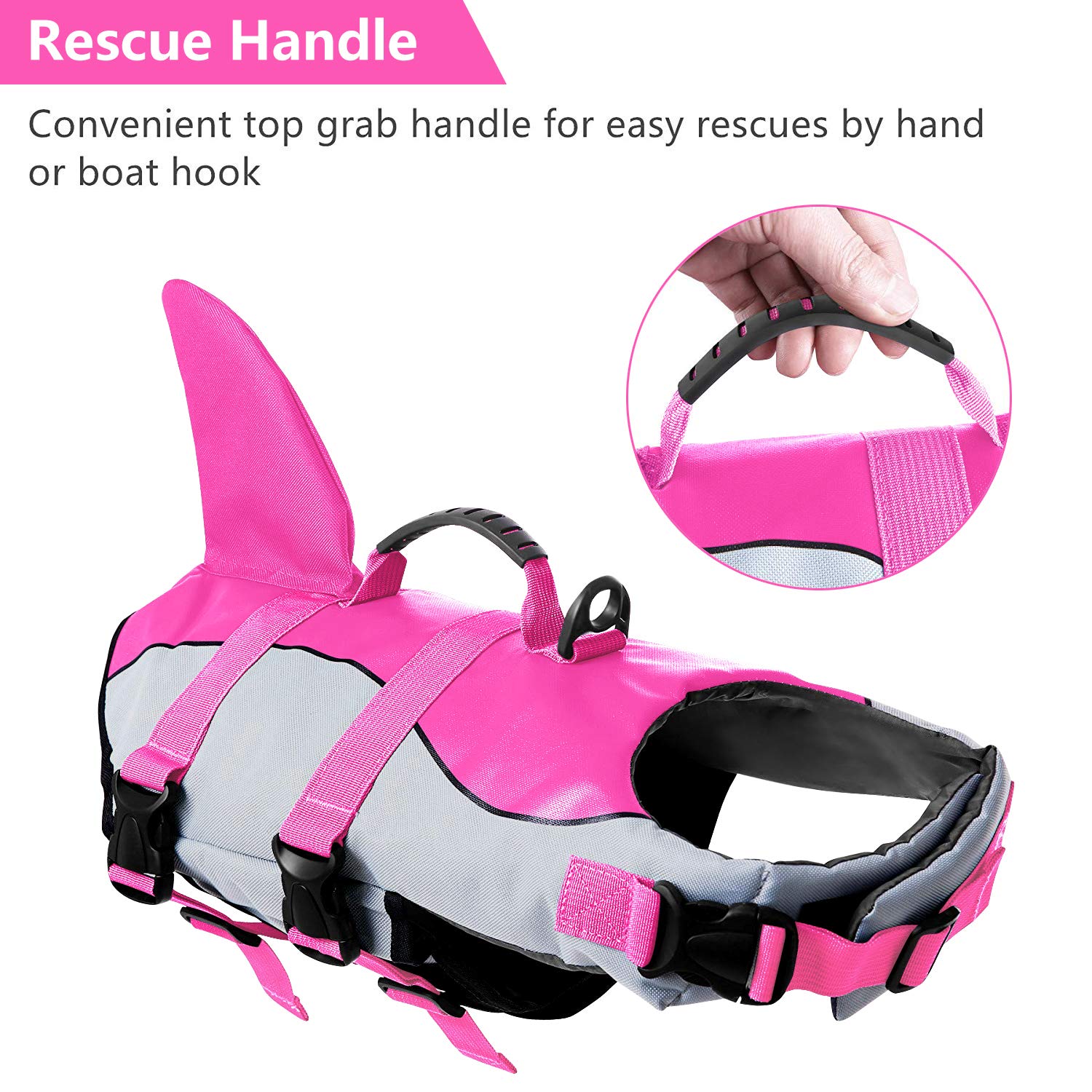 Asenku Dog Life Jacket Pet Life Safety Vest For Swimming Boating, Dog Shark Life Jackets Dog Lifesavers Swimsuits For Pool, Dog Water Floatation Vest For Small Medium Large Dogs, Shark Pink, Medium