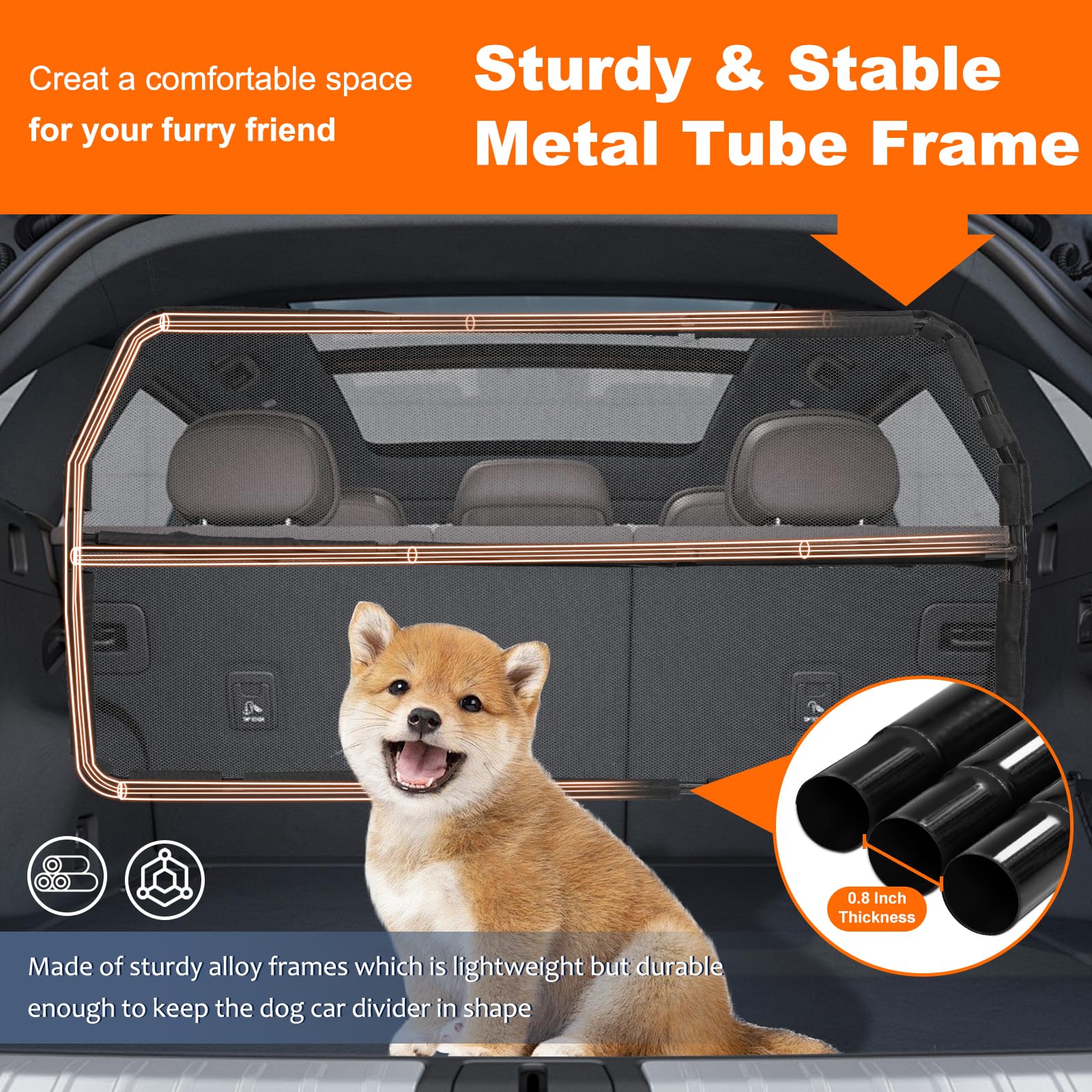 Furggis Dog Barrier For Cargo Area, 46'' Wide See Through Vehicle Car Hatchback Dog Car Net Barrier, Dog Car Net Mesh For 3Rd Ro