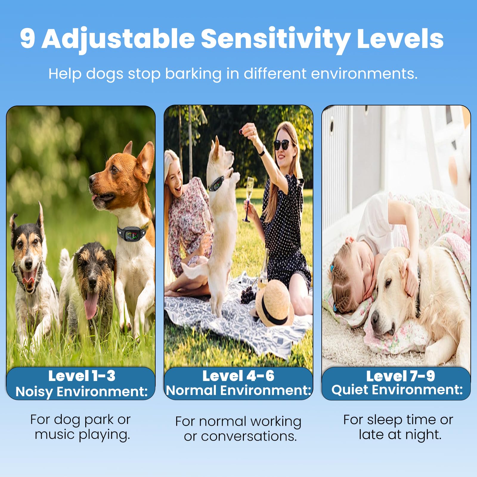 Wagnation Smart Auto Dog Bark Collar, Safe Anti Barking Collar With Adjustable Beep Vibration Shock Modes & 9 Sensitivity, Ip67