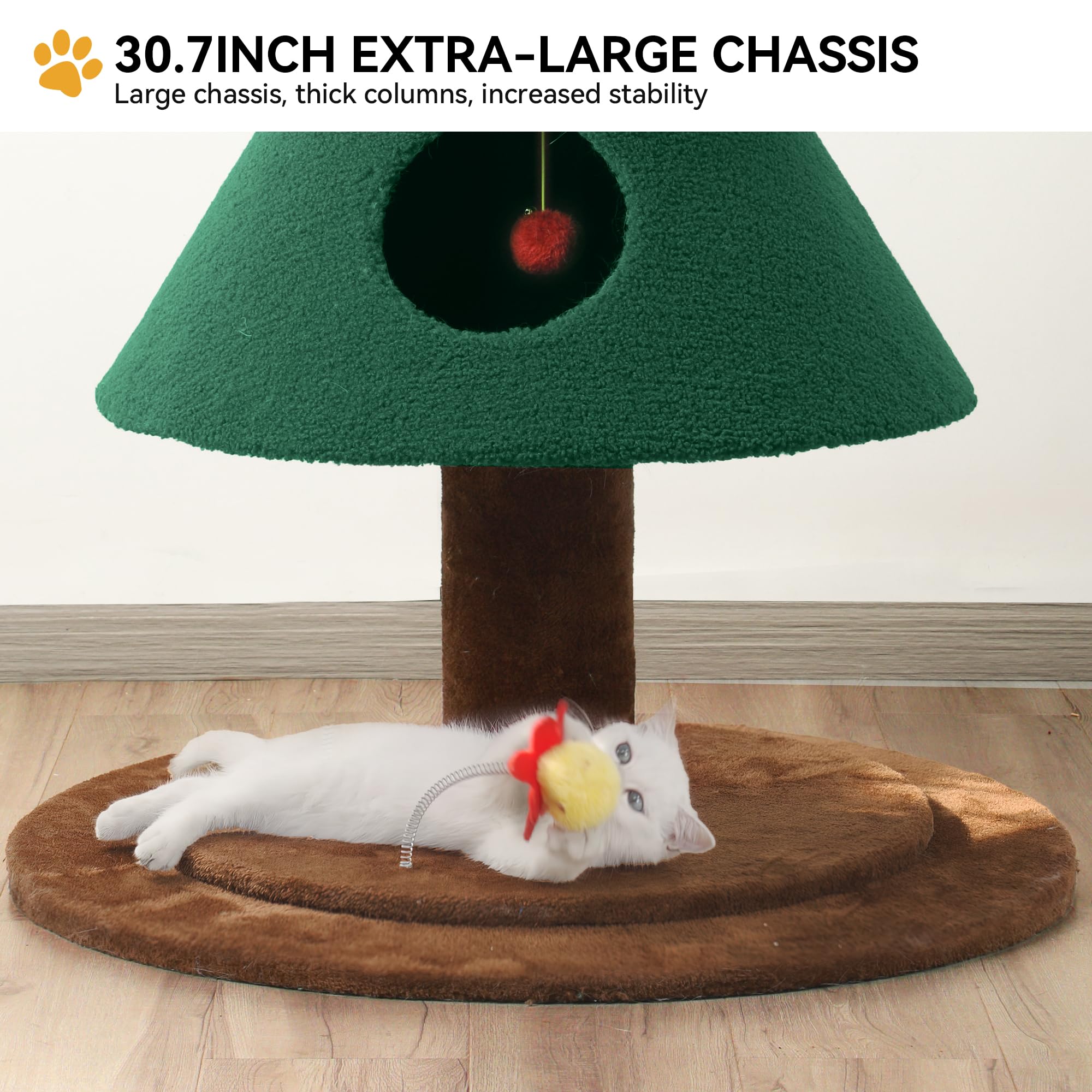 DWVO 60in Cat Christmas Tree with 2 Condos, Cat Tree House for Indoor Cats, Kitty Furniture Party Decoration with Cat House and