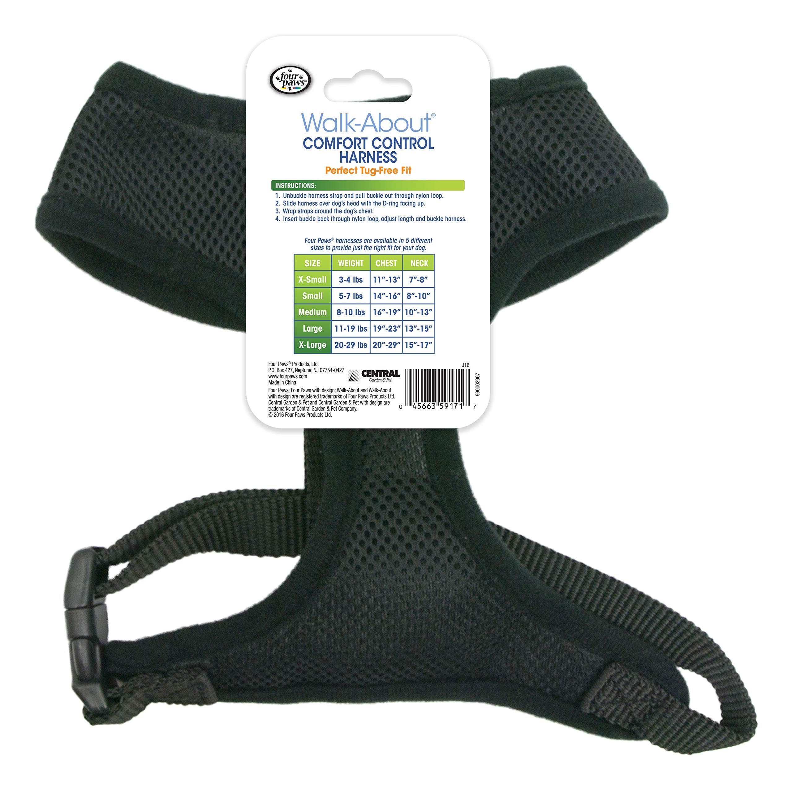 Four Paws Comfort Control Dog Harness Black Large