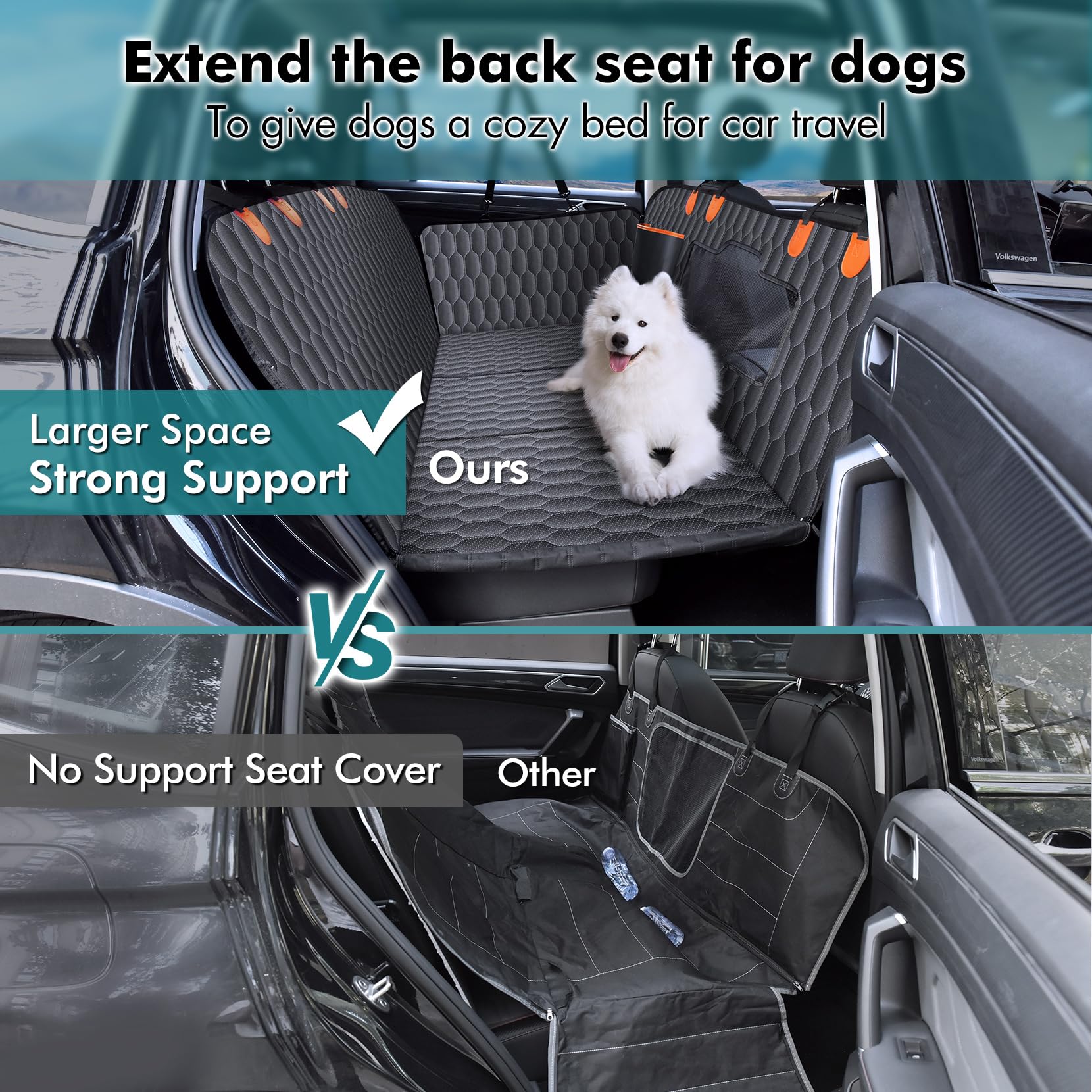 Chumajor Back Seat Extender For Dogs-Supports 400Lb,Hard Bottom Dog Car Seat Cover For Back Seat -Detachable,Scratch Proof Nonsl