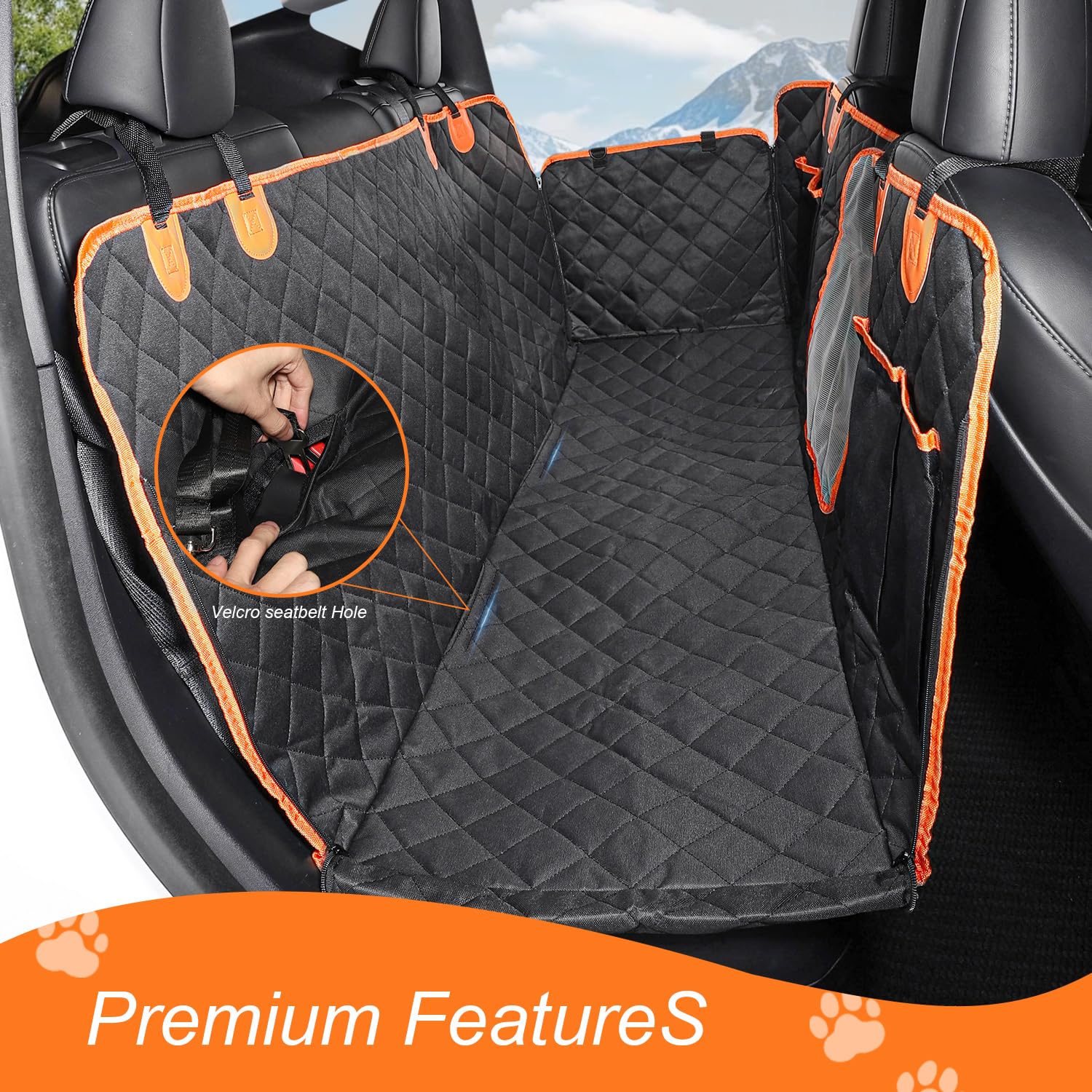 Topfit Dog Car Seat Cover 60/40 Split Pet Seat Cover Waterproof Car Seat Protector For Dog With Side Flaps, Scratchproof Dog Bac
