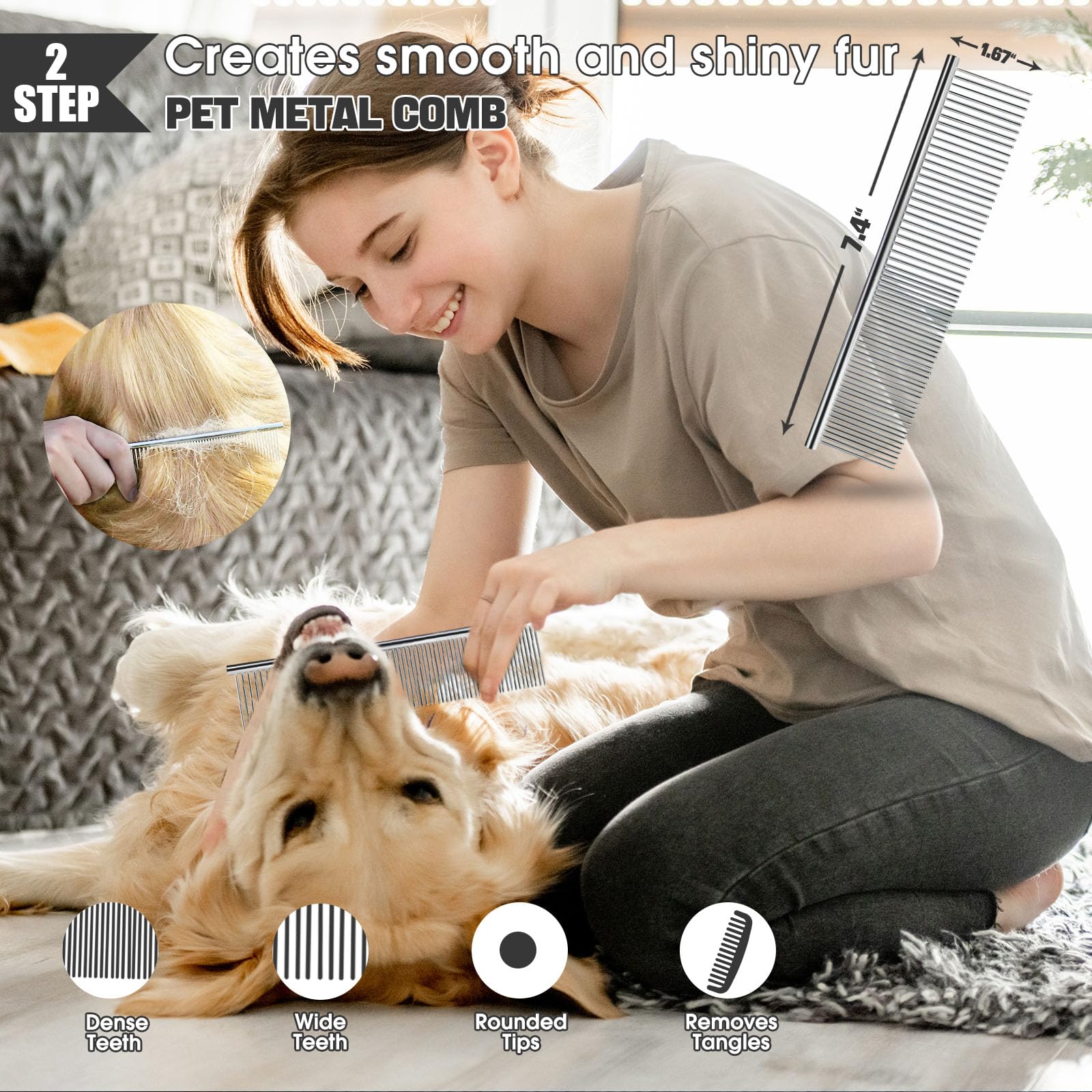 Bonteck Dog Slicker Brush for Dogs Grooming Kit 4PCS | Large Dog Brush for Goldendoodles Poodles Doodles | Long Pin Haired Brush