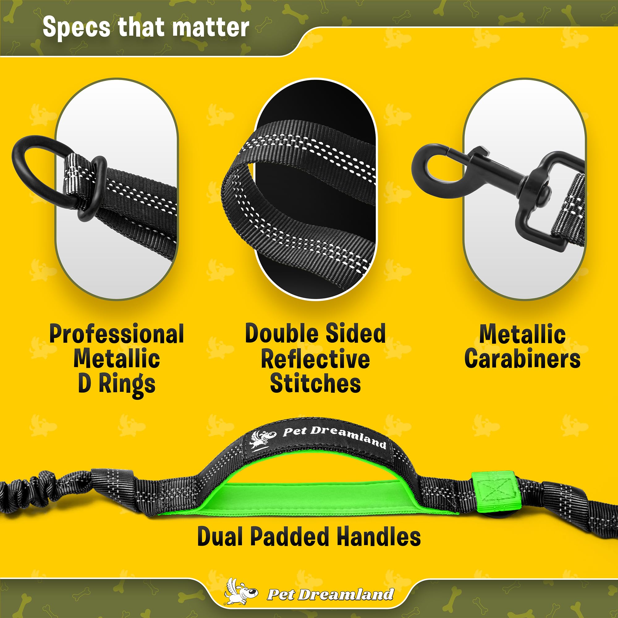 Pet Dreamland Retractable Hands-Free Dog Leash for Medium Dogs, Nylon, Black & Green, Ideal for Running and Hiking