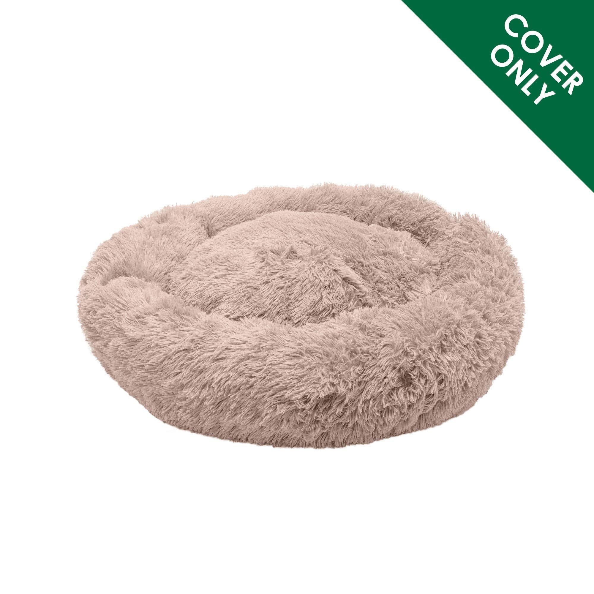 Furhaven Replacement Donut Dog Bed Cover Plush Long Faux Fur Calming Cuddler, Machine Washable - Taupe, Large