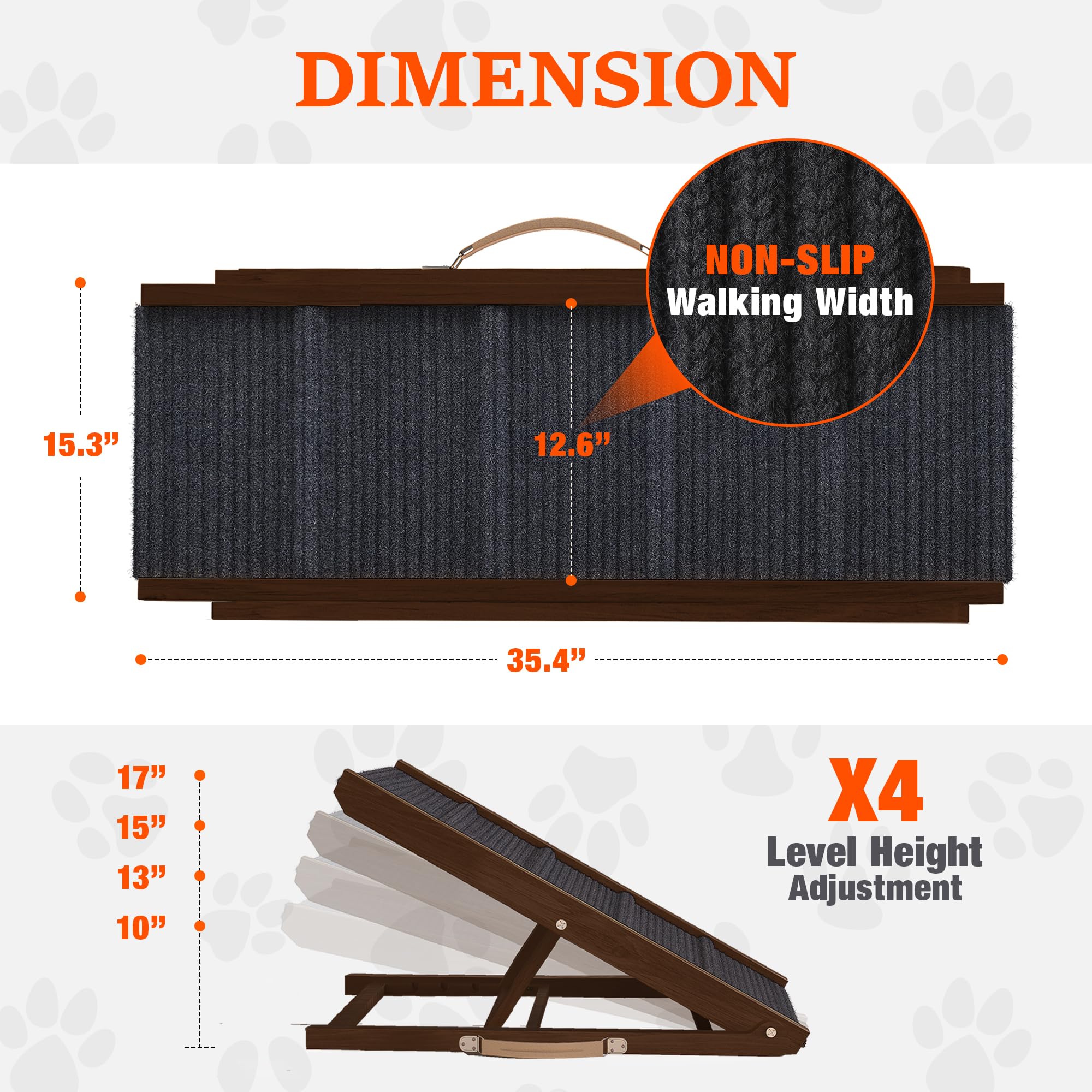 Pathosio Dog Ramp For Bed Portable And Folding Dog Ramp For Couch, For All Breeds Real Wooden Ramp For Dogs To Get On Bed, Adjus