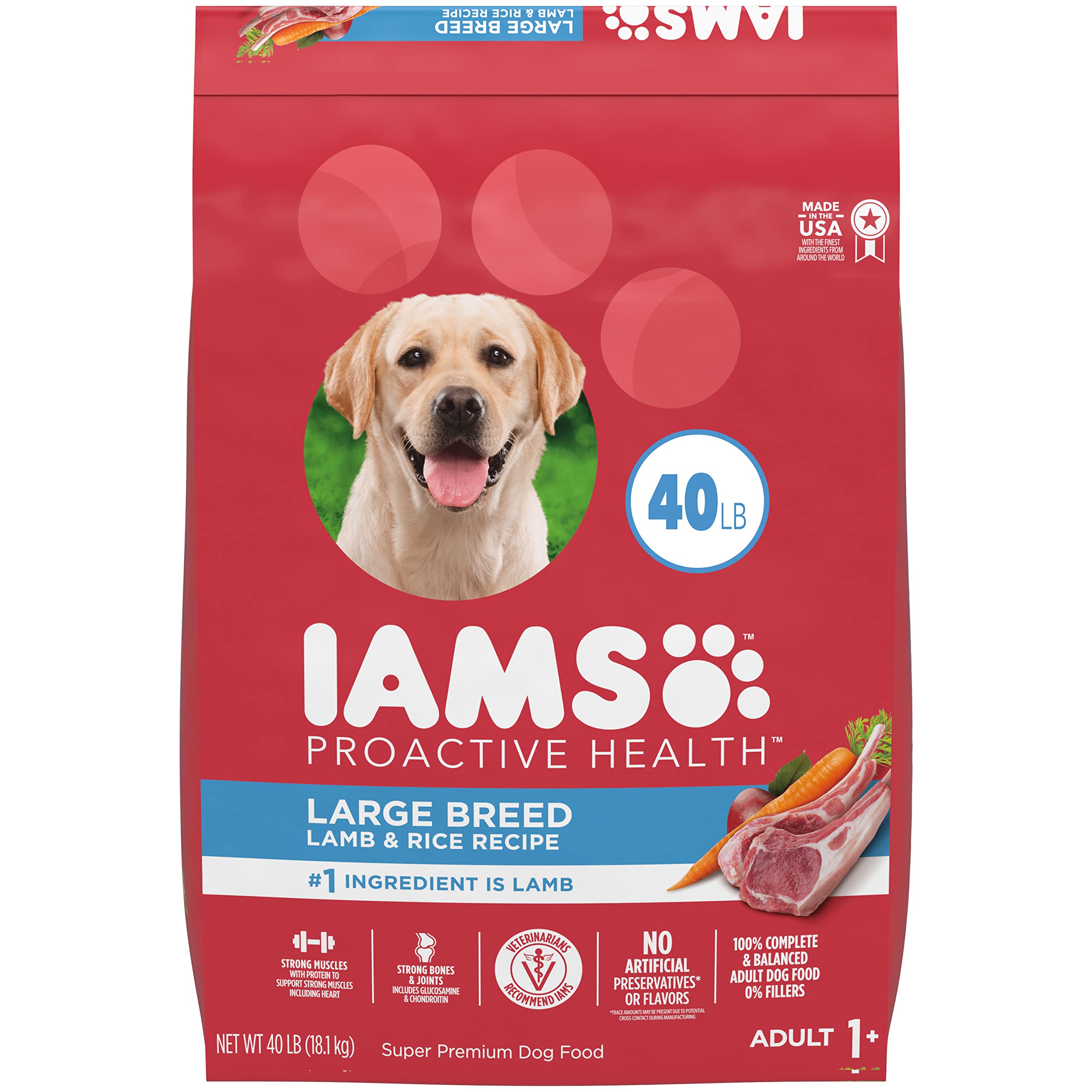 IAMS Proactive Health Large Breed Adult Dry Dog Food Lamb & Rice Recipe, 40 lb. Bag