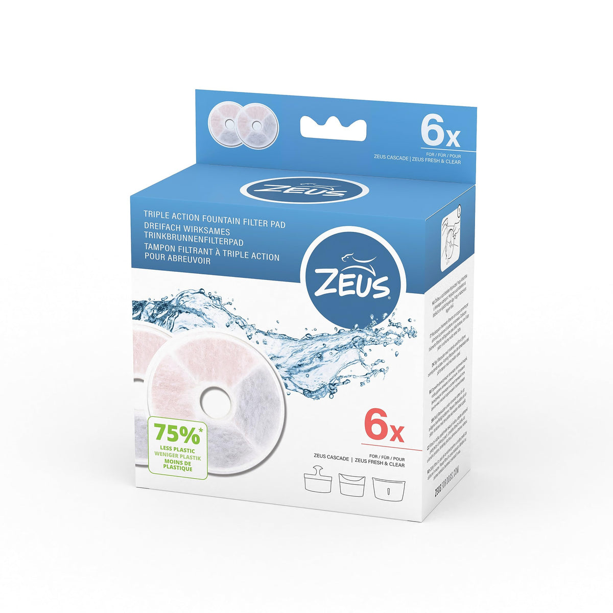 Zeus 91404 Action Triple Filter Dog Drinking Fountain, Frameless, Pack Of 6, White