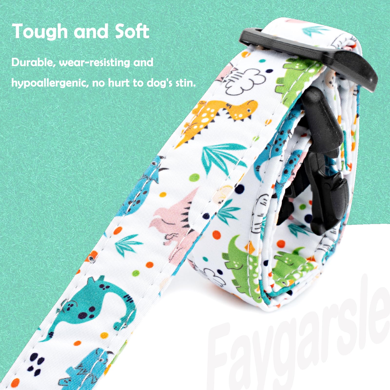 Faygarsle White Dinosaurs Print Cotton Dog Collar For Small, Medium, Large Boys Girls Dogs Xs