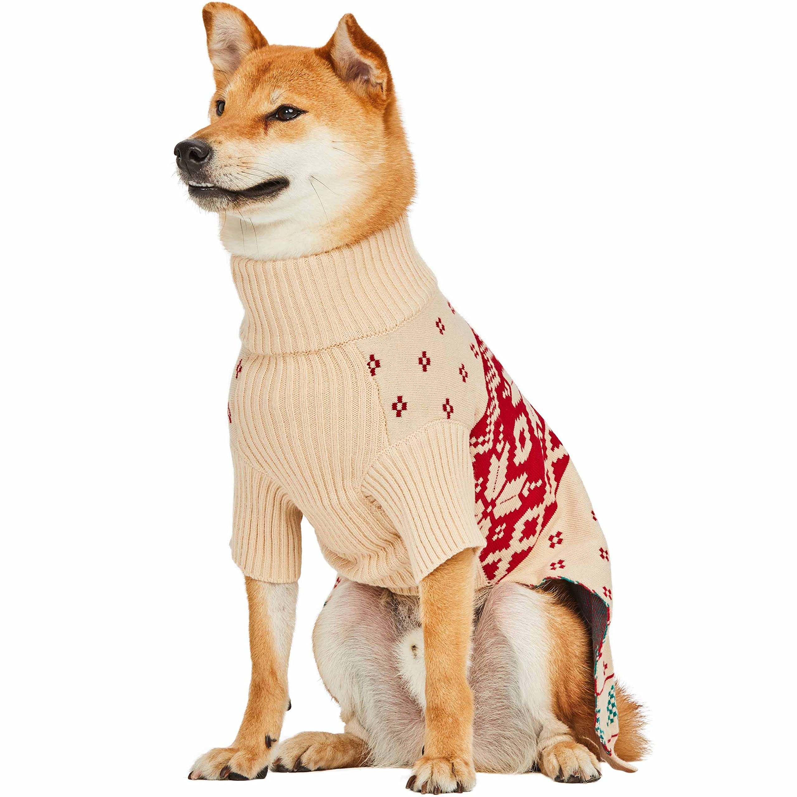 Blueberry Pet Christmas Tree And Snowflake Dog Sweater In Light Beige, Back Length 16', Pack Of 1 Clothes For Dogs