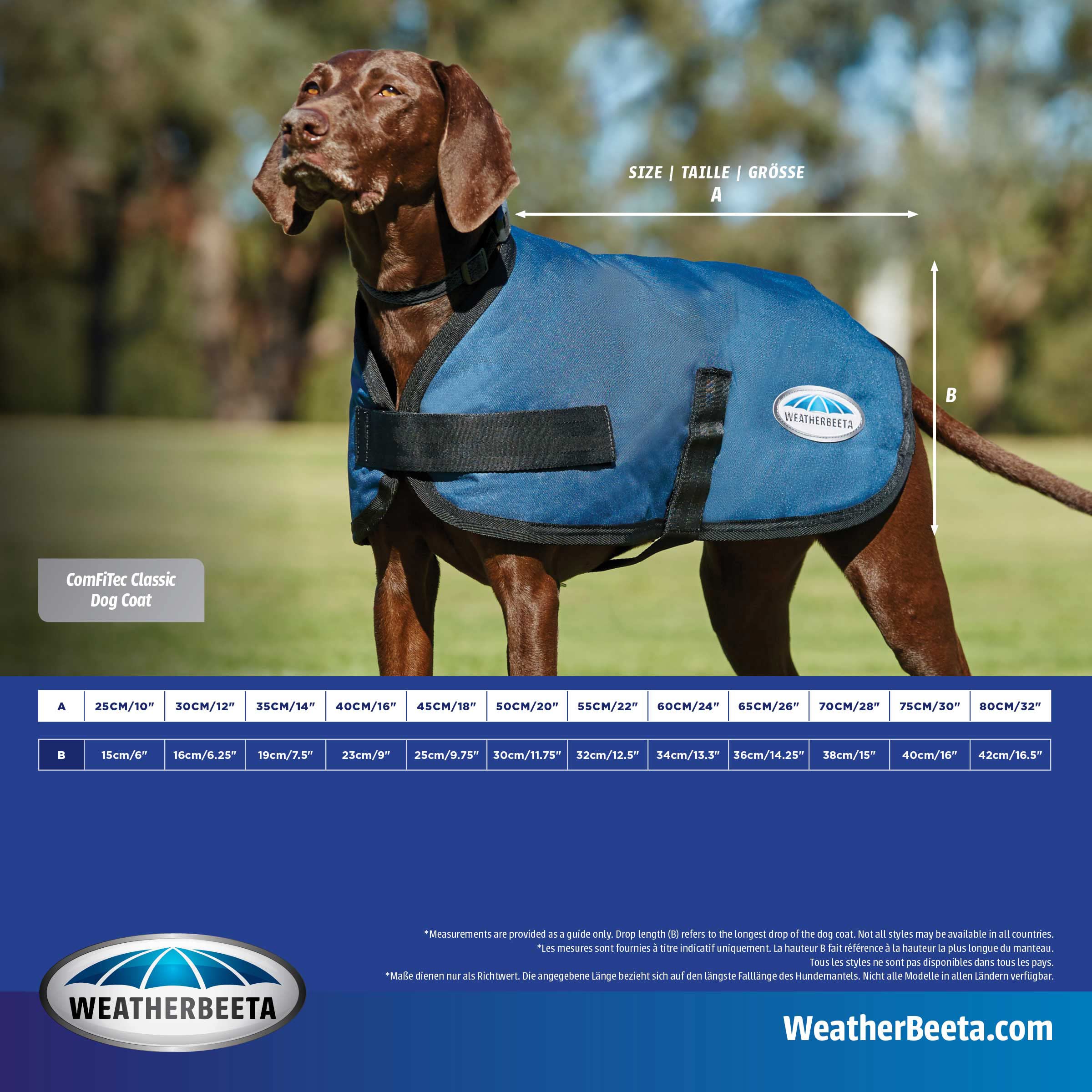 Weatherbeeta Comfitec Classic Dog Coat, Dark Blue, 12''