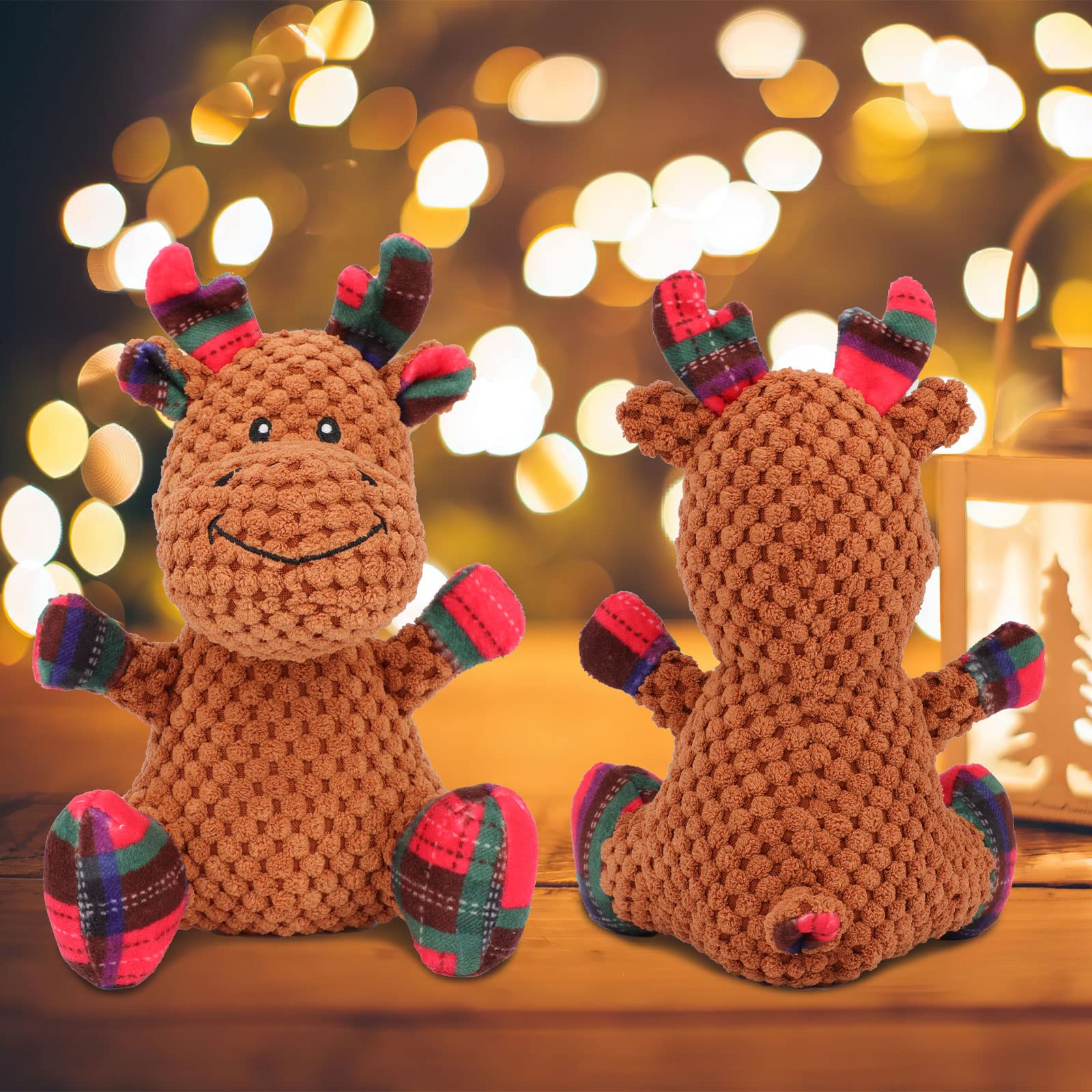 Rypet Pet Christmas Toy Dog Stuffed Squeaky Toys Puppy Durable Plush Toy Reindeer Dog Toys For Medium Small Dogs