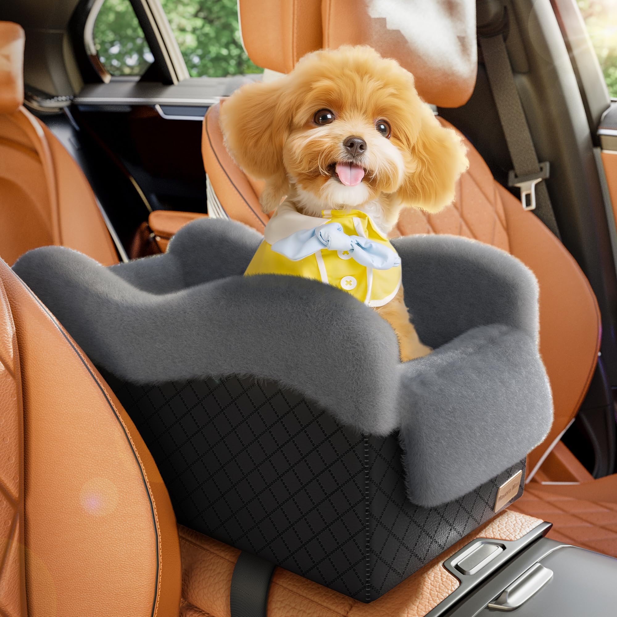 Mavora Max Portable Small Dog Seat for Car(Up to 11LB),Luxury Center Console Dog Car Seat Booster with Safety Tethers,Auti-Colla