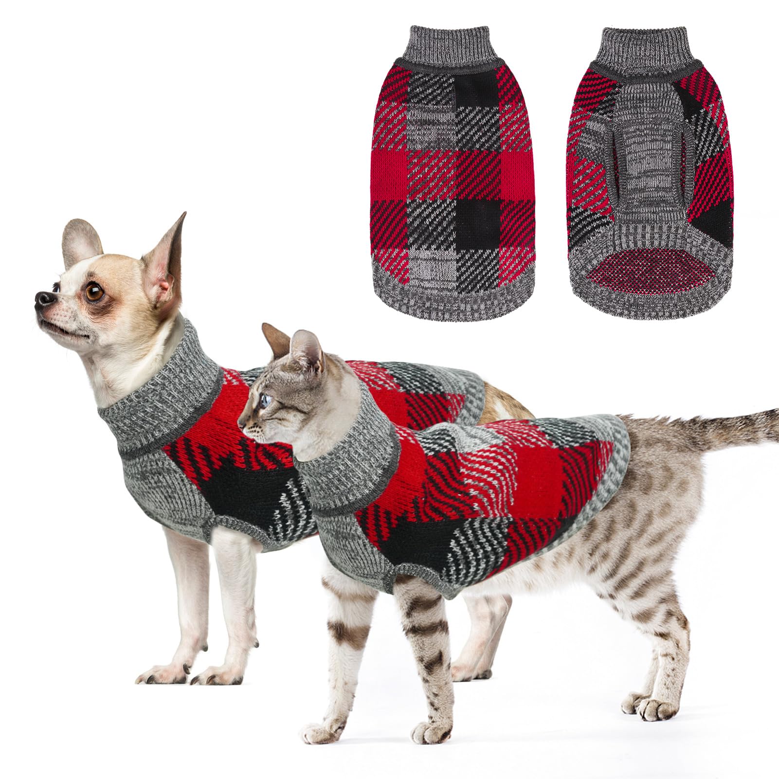 Beautyzoo Small Dog Sweater Female Male, Fleece Dog Turtleneck Pullover Sweater, Soft Warm Cute Knitted Cat Sweater Cold Weather