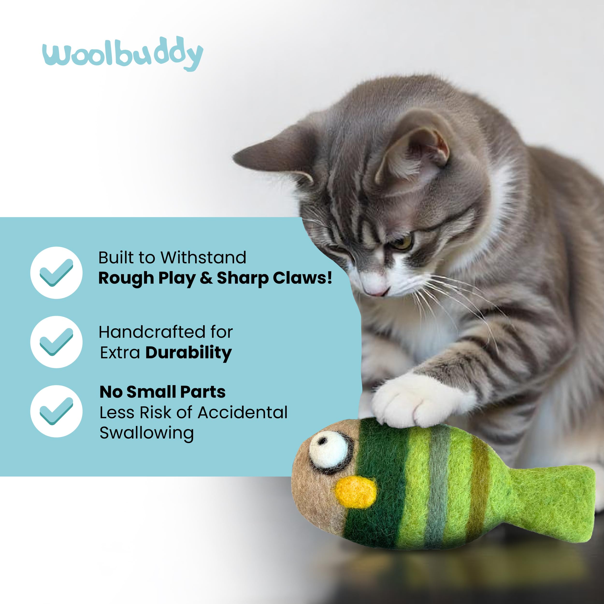 Woolbuddy ???????????? ?????????????? ?????? ?????? ?????????????????? Diy Cat Toys Set (3-Pack) - Handmade Felted Fish, Wool Fe